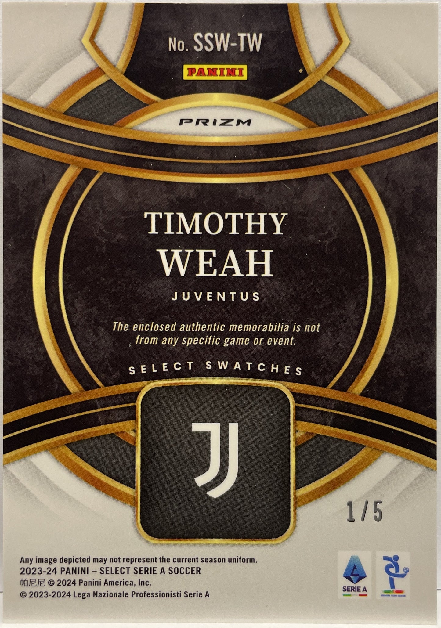 Timothy Weah 1/5 Patch Select Swatches Green Select Serie A 2023/24