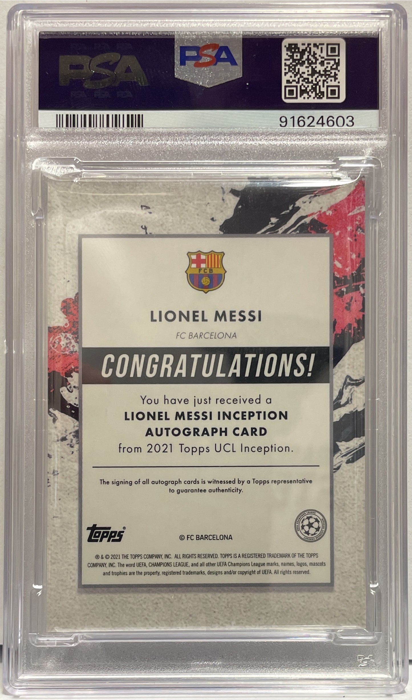 Lionel Messi 43/49 Autograph The Perfect 10 Blue Topps Inception UCL 2020/21 PSA 10 Auto 10
