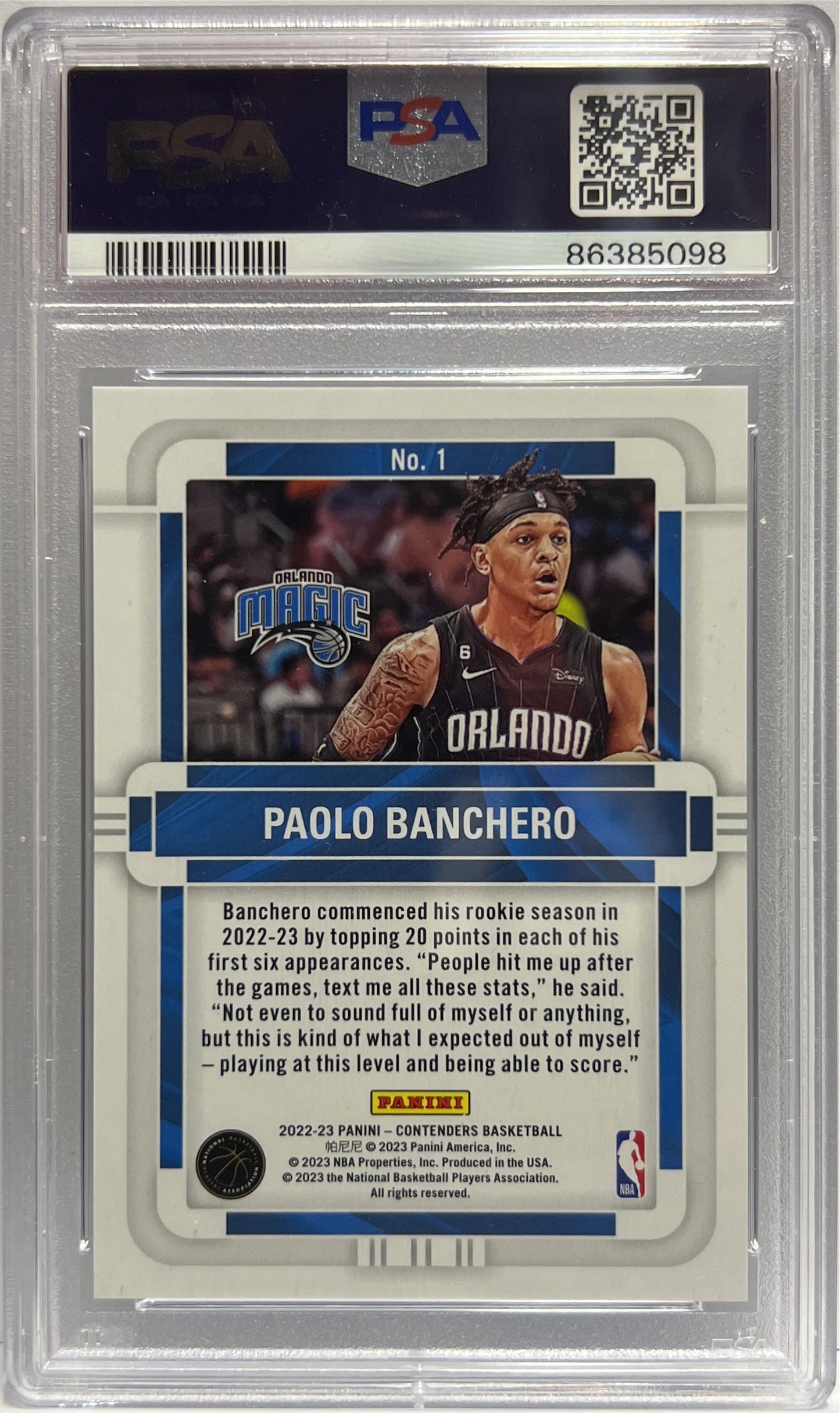 Paolo Banchero Rookie Of The Year Contenders Basketball NBA 2022/23 PSA 10