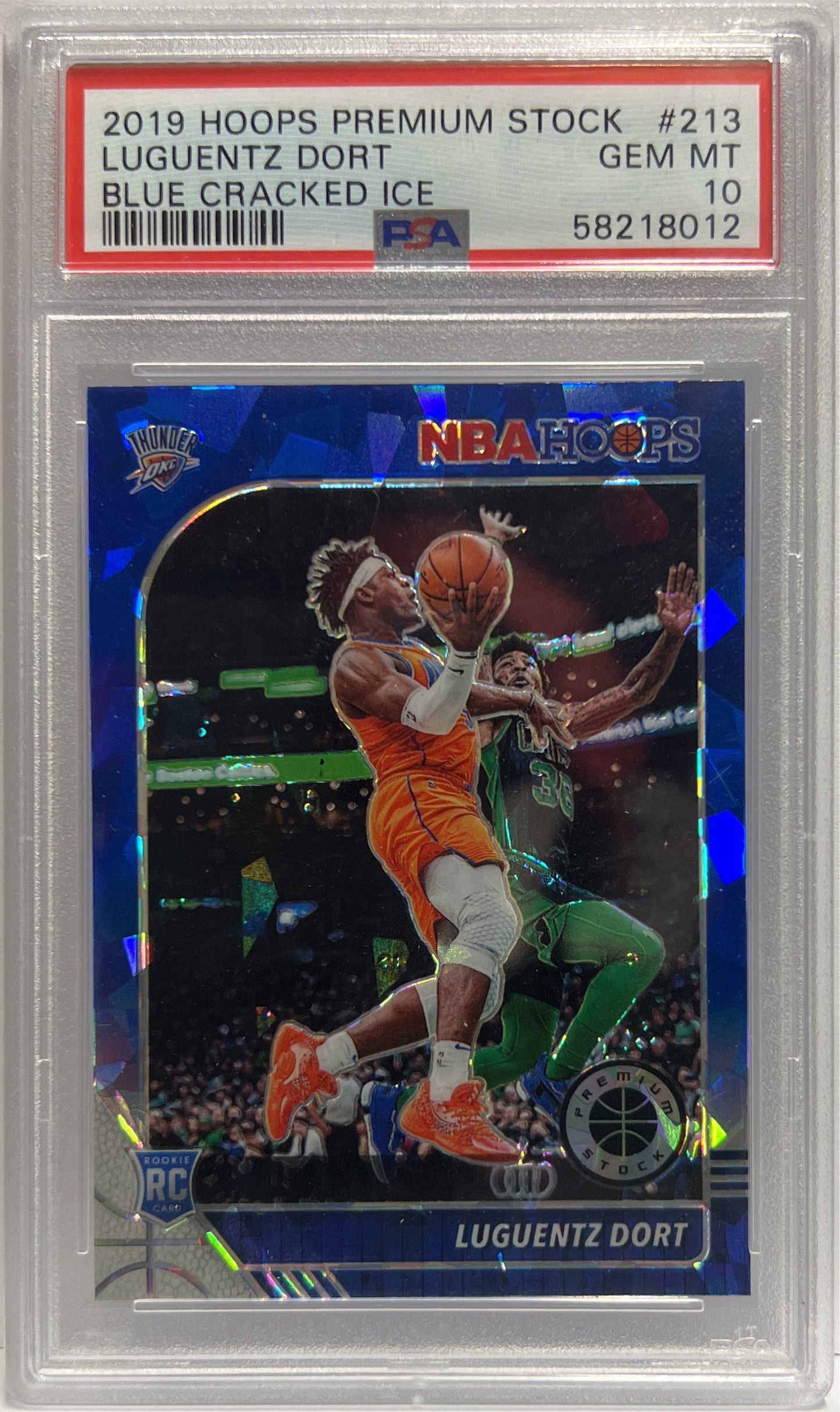 Luguentz Dort Rookie Cracked Ice Blue Hoops Premium Stock Basketball NBA 2019/20 PSA 10