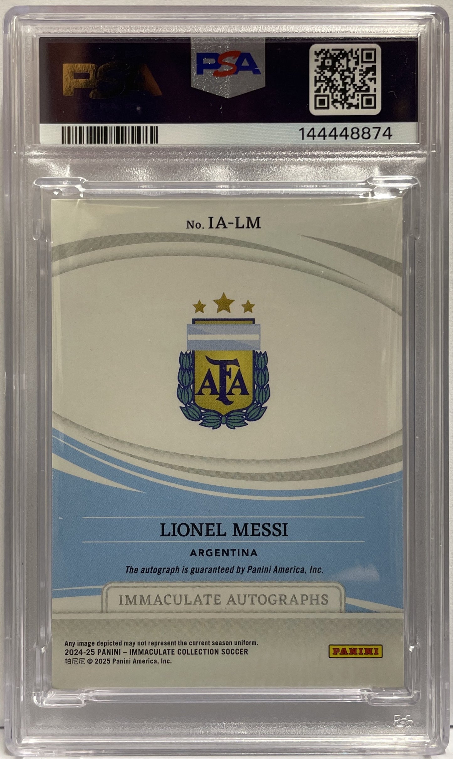 Lionel Messi 5/5 Autograph Gold Panini Immaculate 2024/25 PSA 8