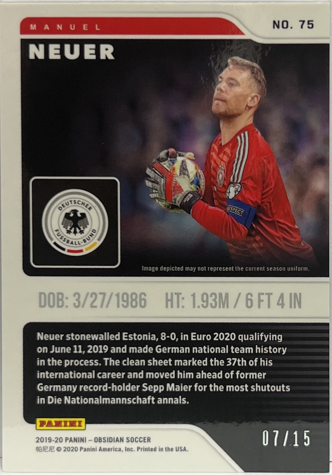Manuel Neuer 7/15 Yellow Obsidian 2019/20