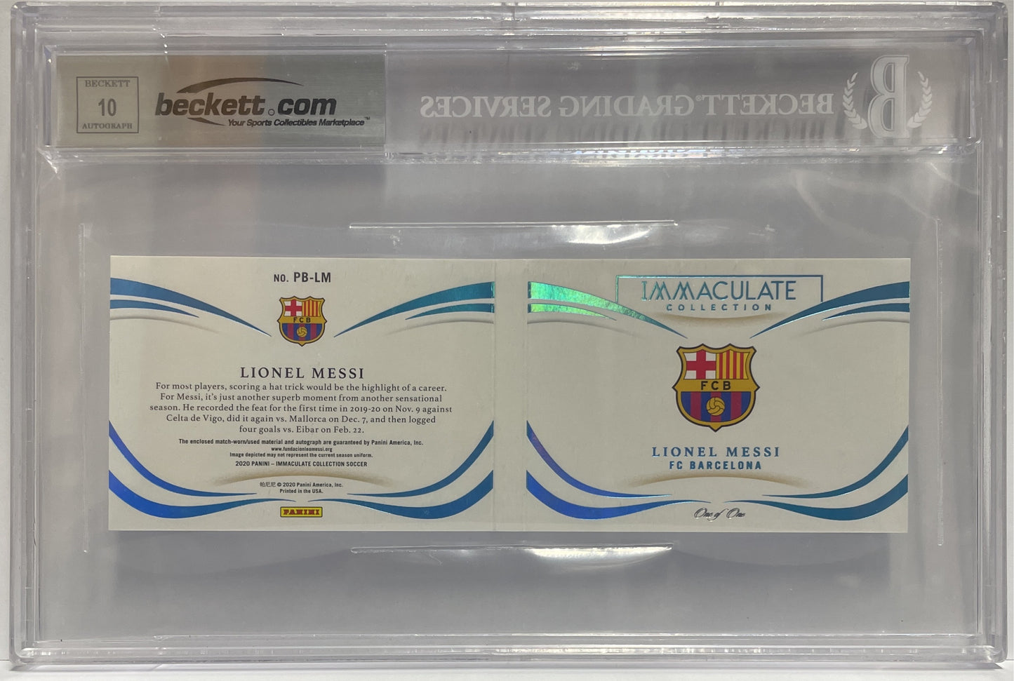 Lionel Messi 1/1 Match Worn Autograph Booklet Panini Immaculate 2019/20 Beckett 9