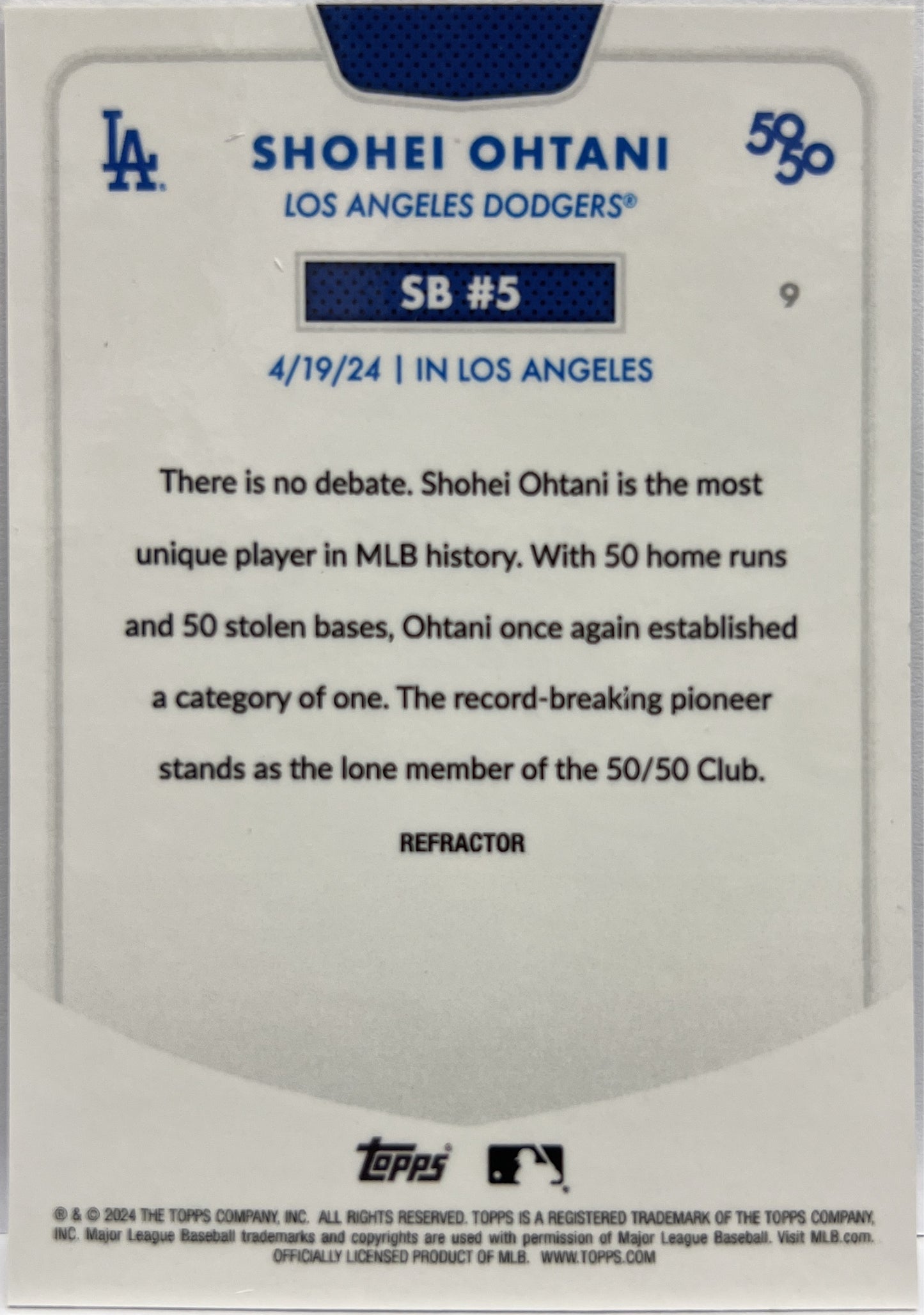 Shohei Ohtani Refractor Topps 50/50 Shohei Ohtani Baseball 2024