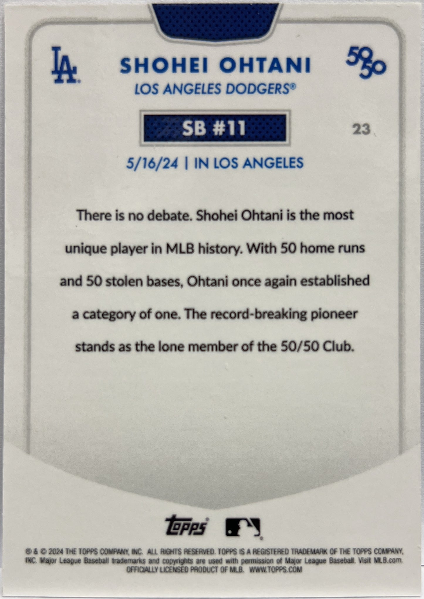 Shohei Ohtani 19/50 Logofractor Topps 50/50 Shohei Ohtani Baseball 2024