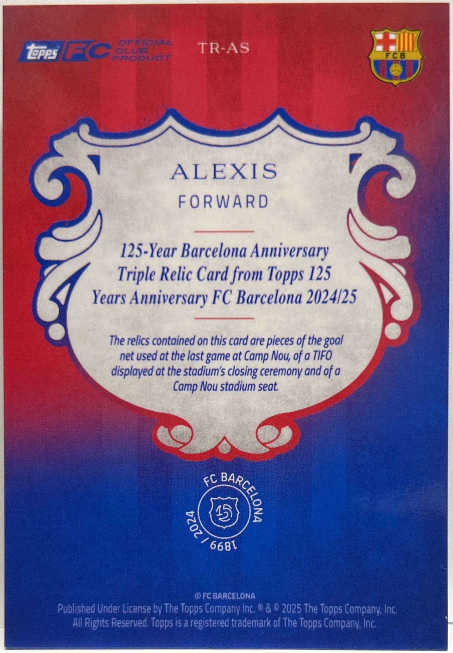 Alexis Sanchez 4/10 Patch Triple Relic Topps Barcelona 125 2024/25