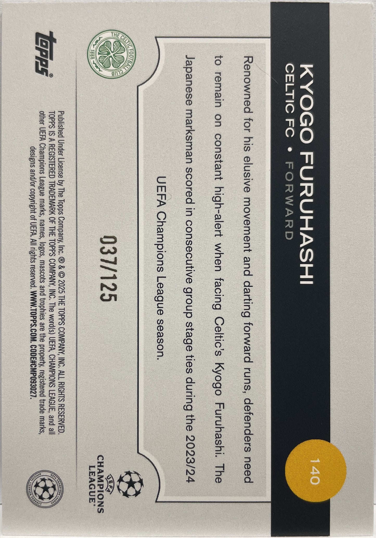 Kyogo Furuhashi 37/125 Blue Topps UCC 2024/25