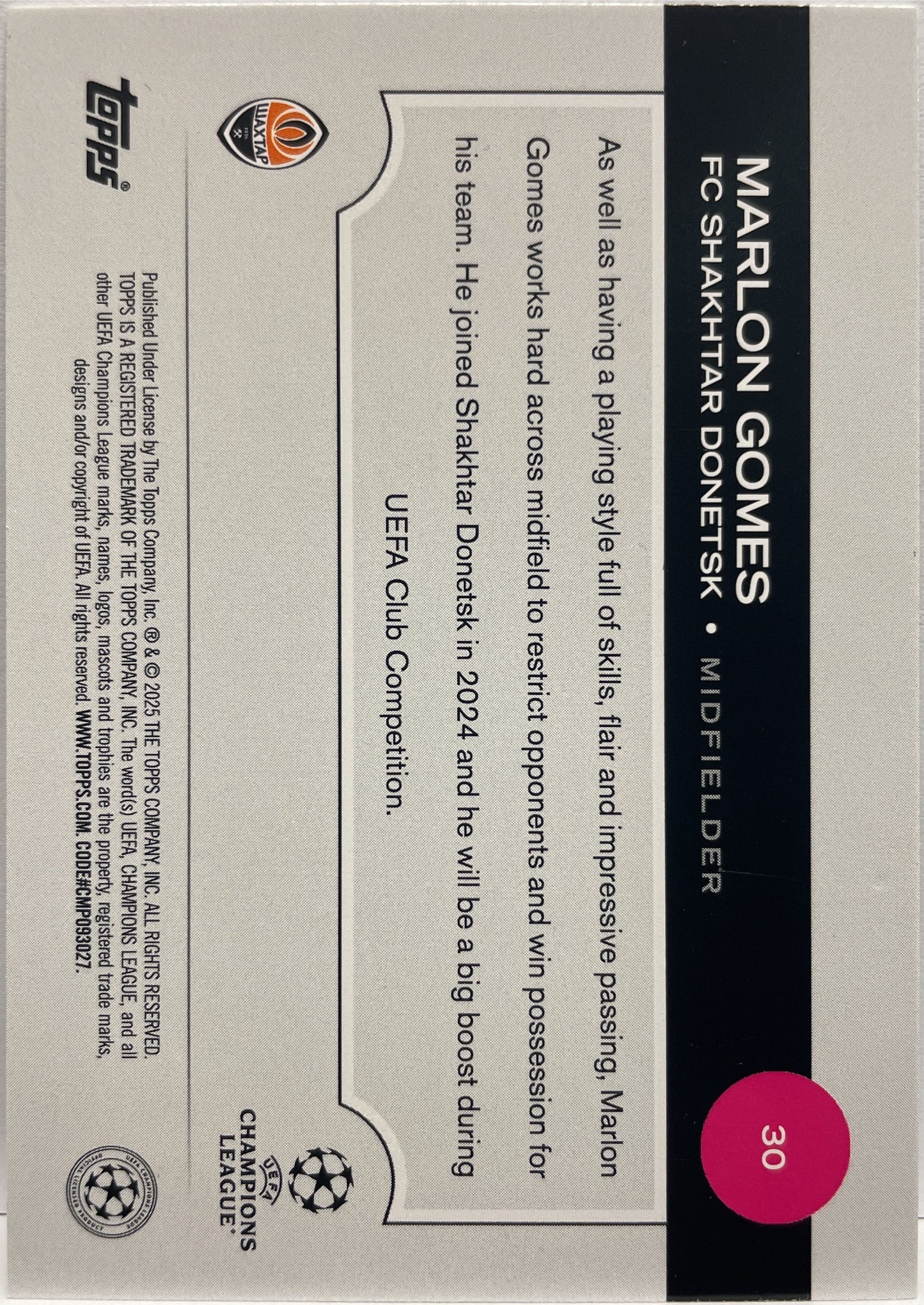 Marlon Gomes Rookie Black Wave Topps UCC 2024/25