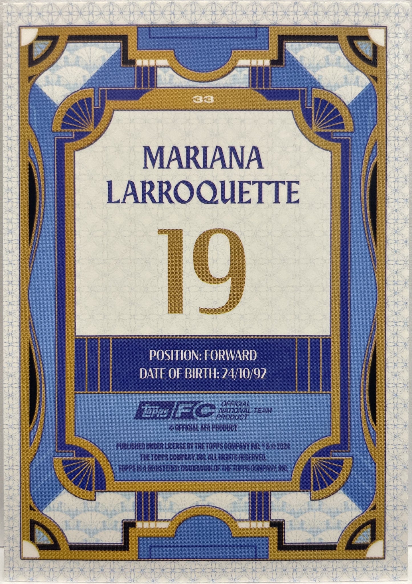 Mariana Larroquette 72/99 Tango Pink Topps Argentina Team Set 2024