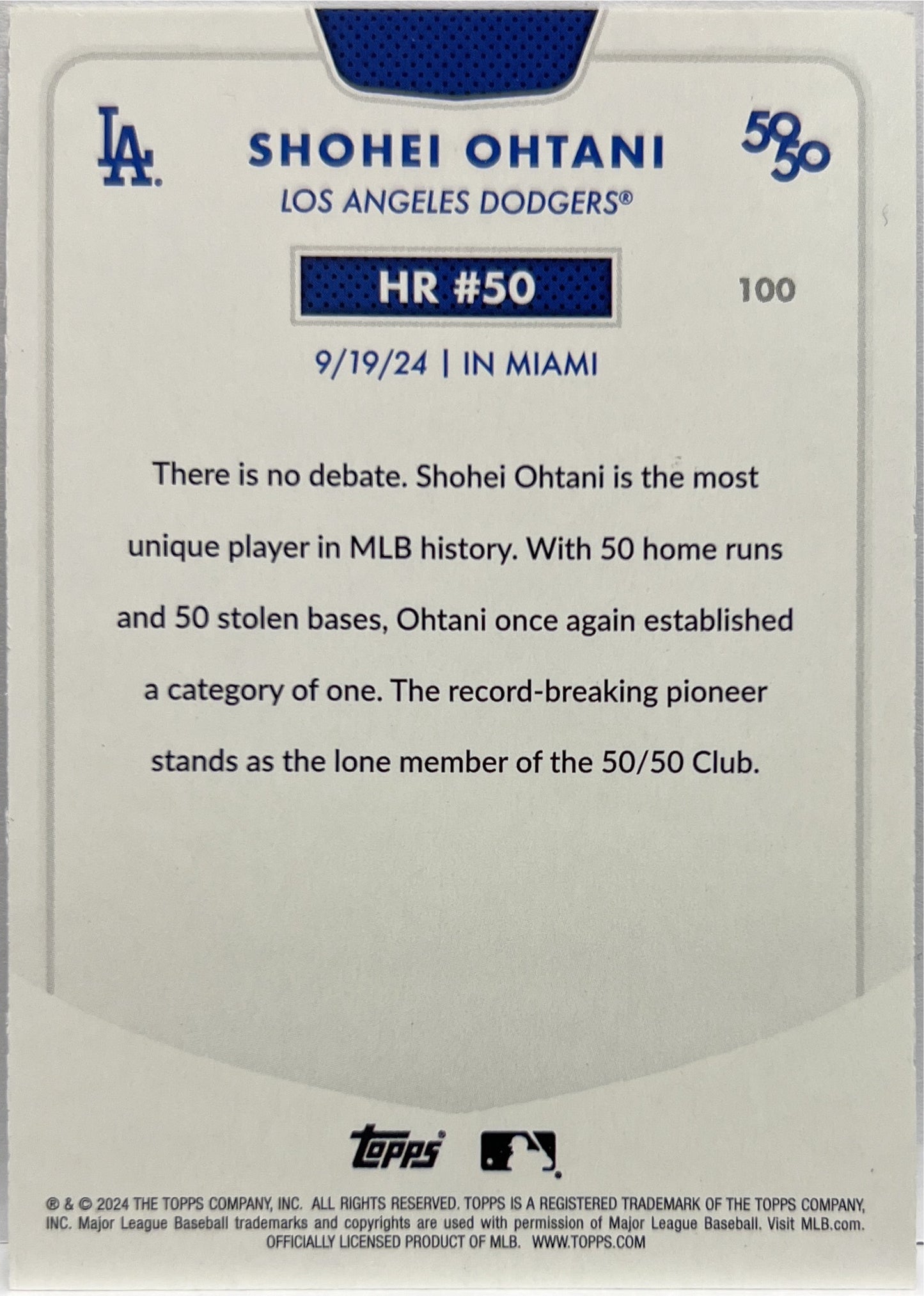 Mancolista-Set Base-Topps 50/50 Shohei Ohtani Baseball 2024