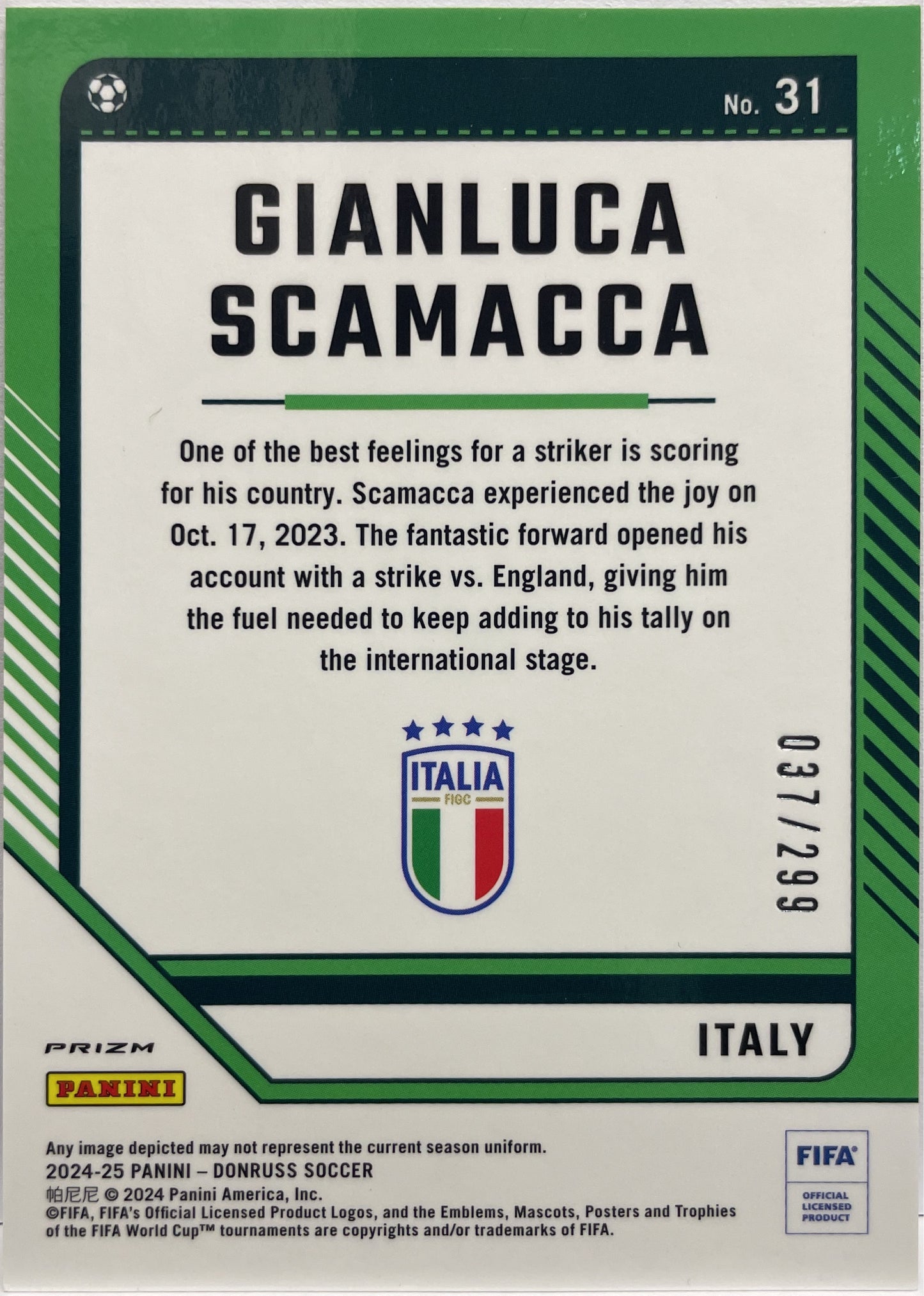 Gianluca Scamacca 37/299 Optic Red Donruss Fifa 2024/25