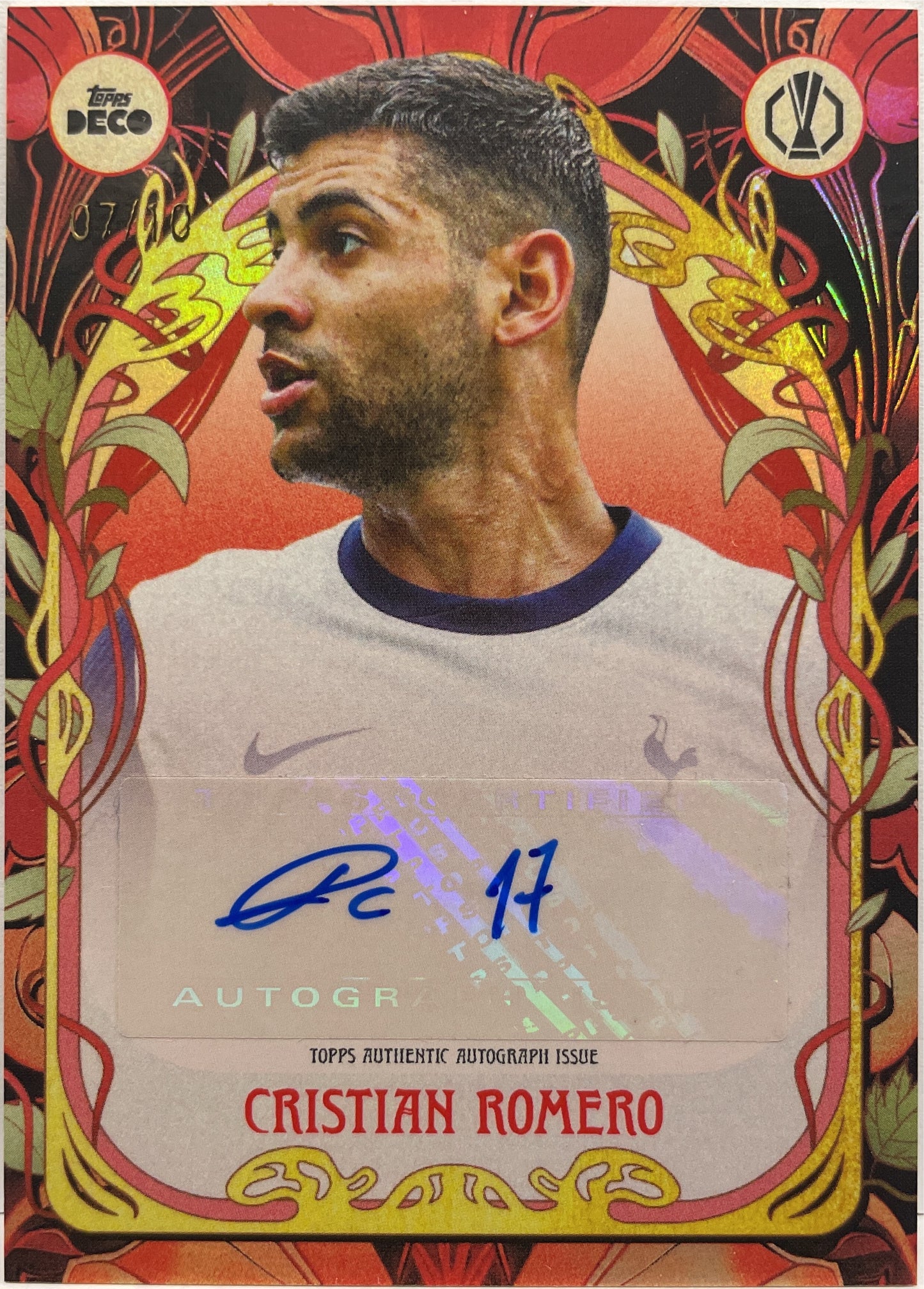 Cristian Romero 7/10 Autograph Nouveau Topps Deco UCC 2024/25