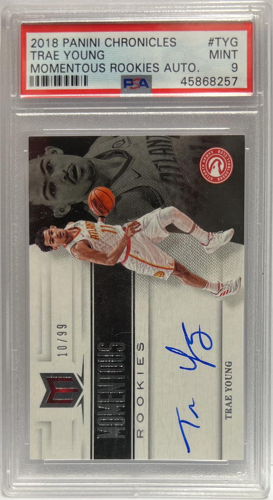 Trae Young 10/99 Rookie Autograph Momentous Chronicles Basketball NBA 2018/19 PSA 9