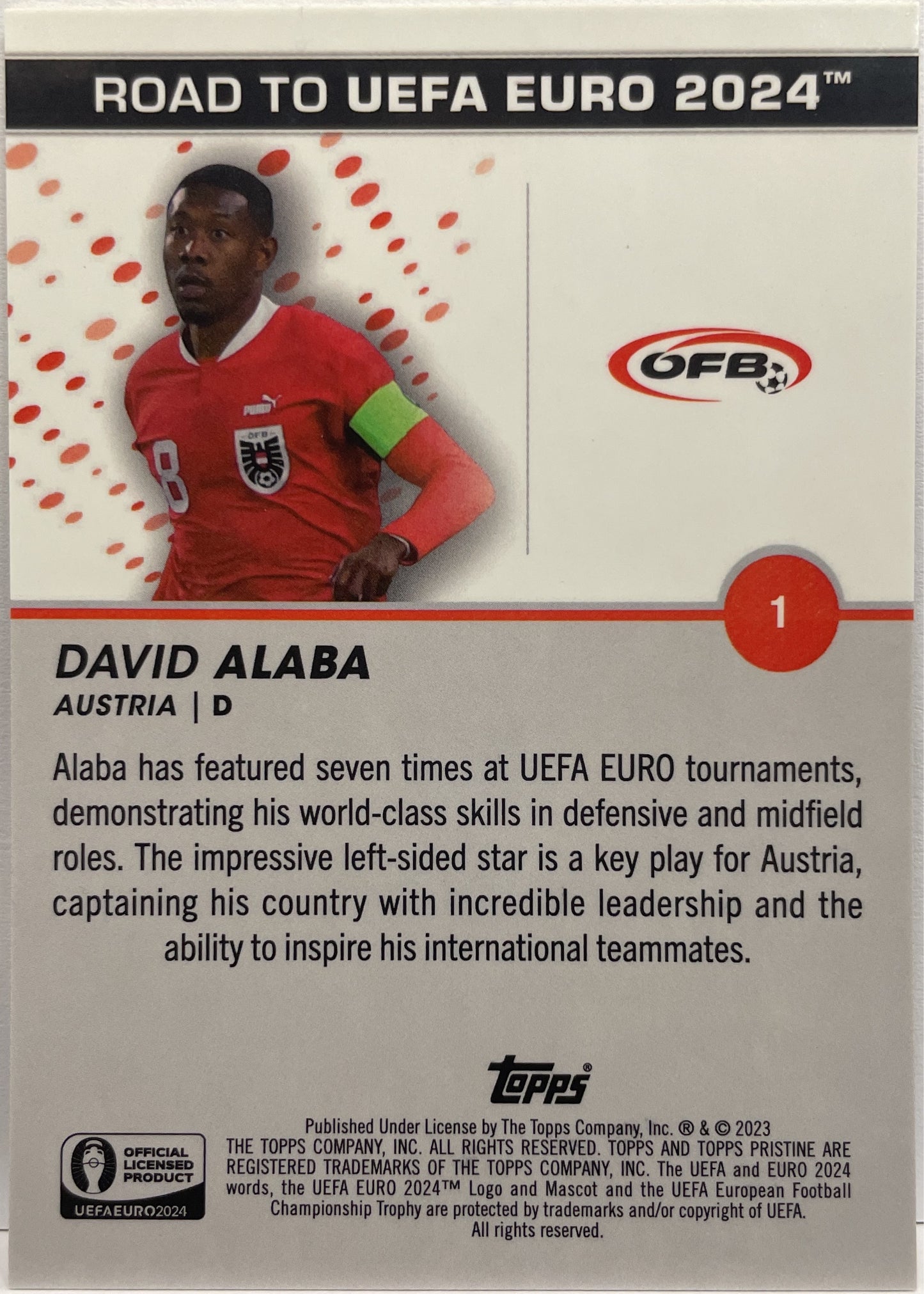 David Alaba 9/99 Purple Topps Pristine Road To Euro 2024