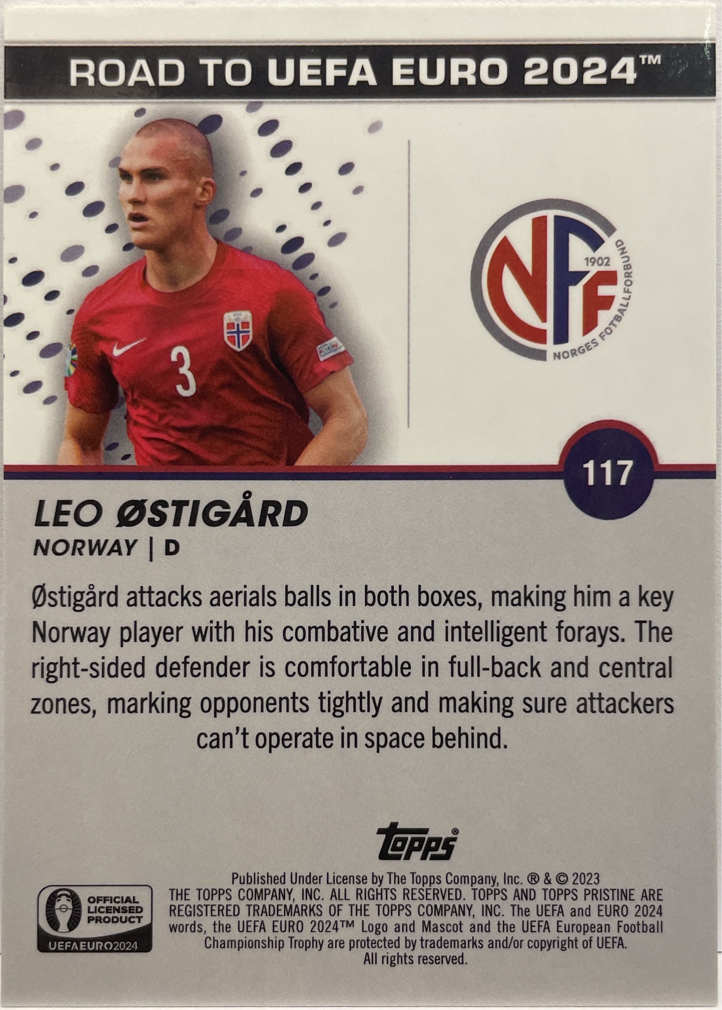 Leo Ostigard 17/50 National Debut Gold Topps Pristine Road To Euro 2024