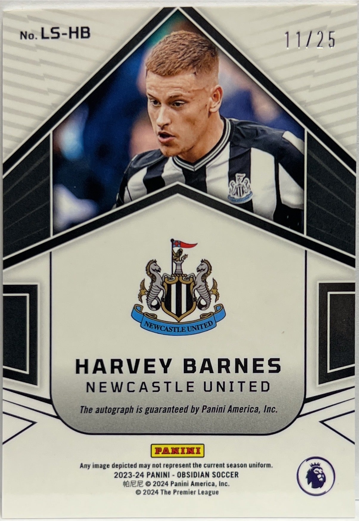 Harvey Barnes 11/25 Autograph Lightning Strike Obsidian 2023/24