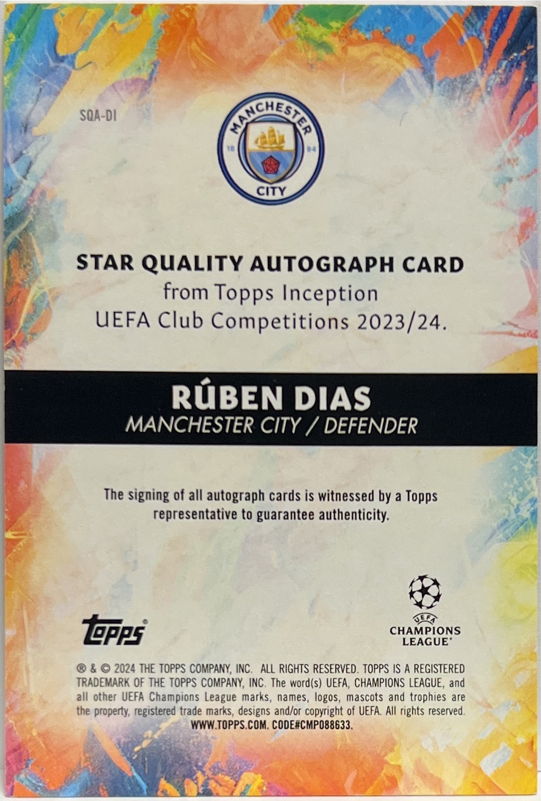 Ruben Dias 10/25 Autograph Star Quality Topps Inception 2023/24