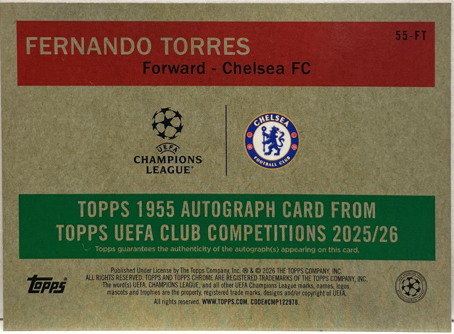 Fernando Torres 4/25 Autograph 1955 Chrome Orange Topps UCC 2025/26