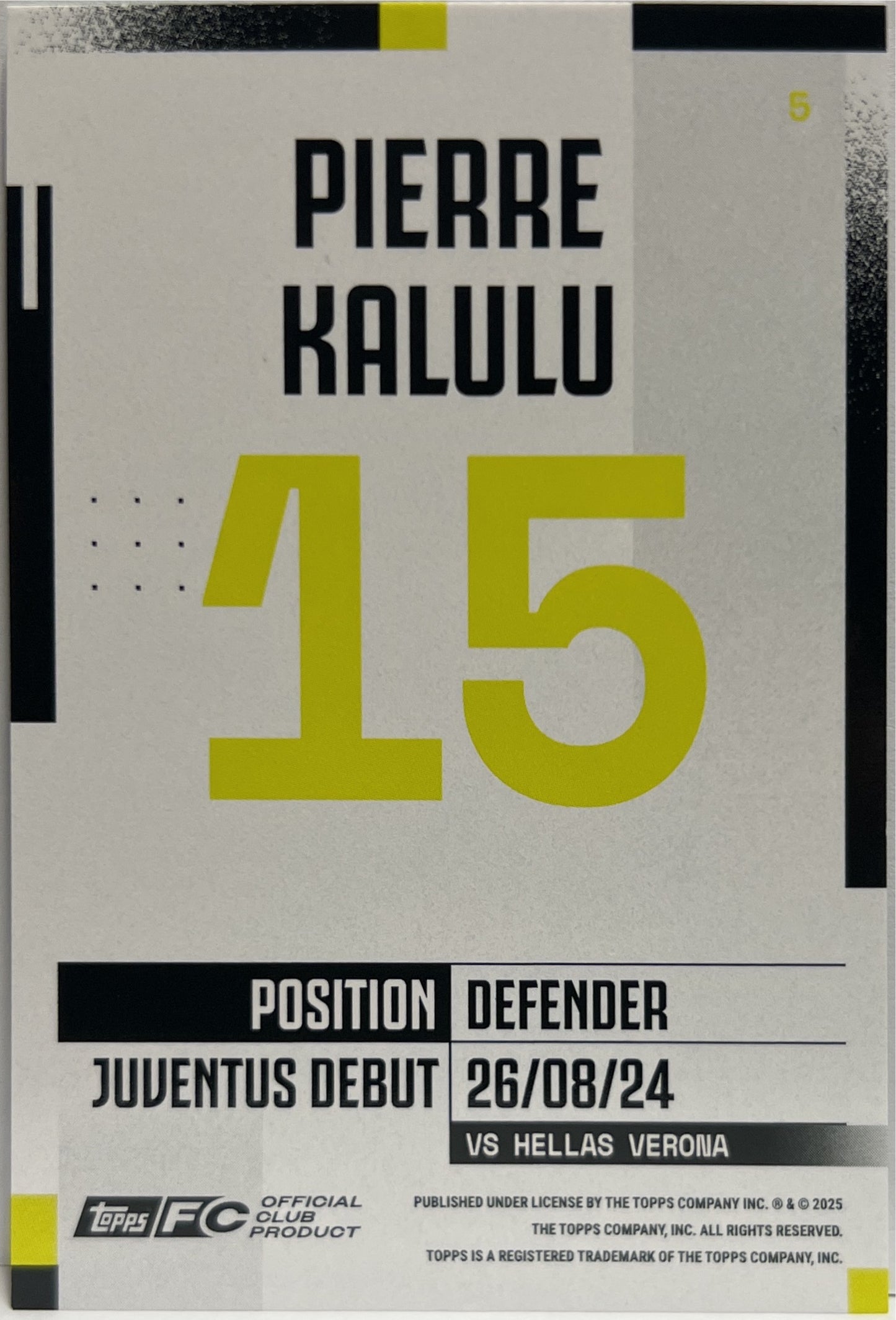 Pierre Kalulu 42/75 Topps Juventus Premium Team Set 2024/25