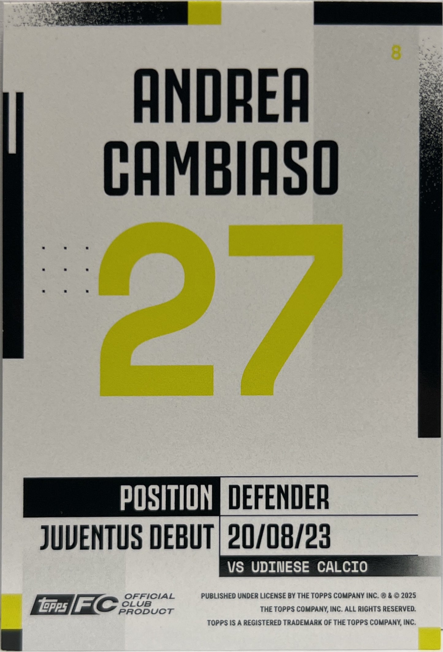 Andrea Cambiaso 1/99 Pink Topps Juventus Premium Team Set 2024/25