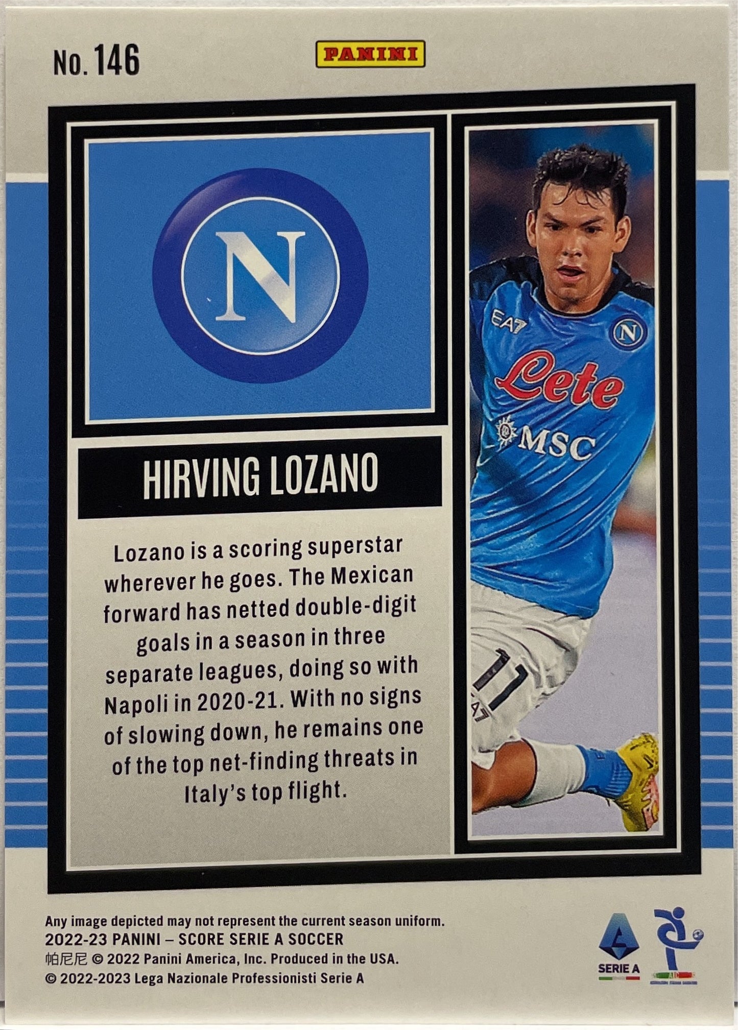 Hirving Lozano 32/60 Blue Laser Panini Score Serie A 2022/23
