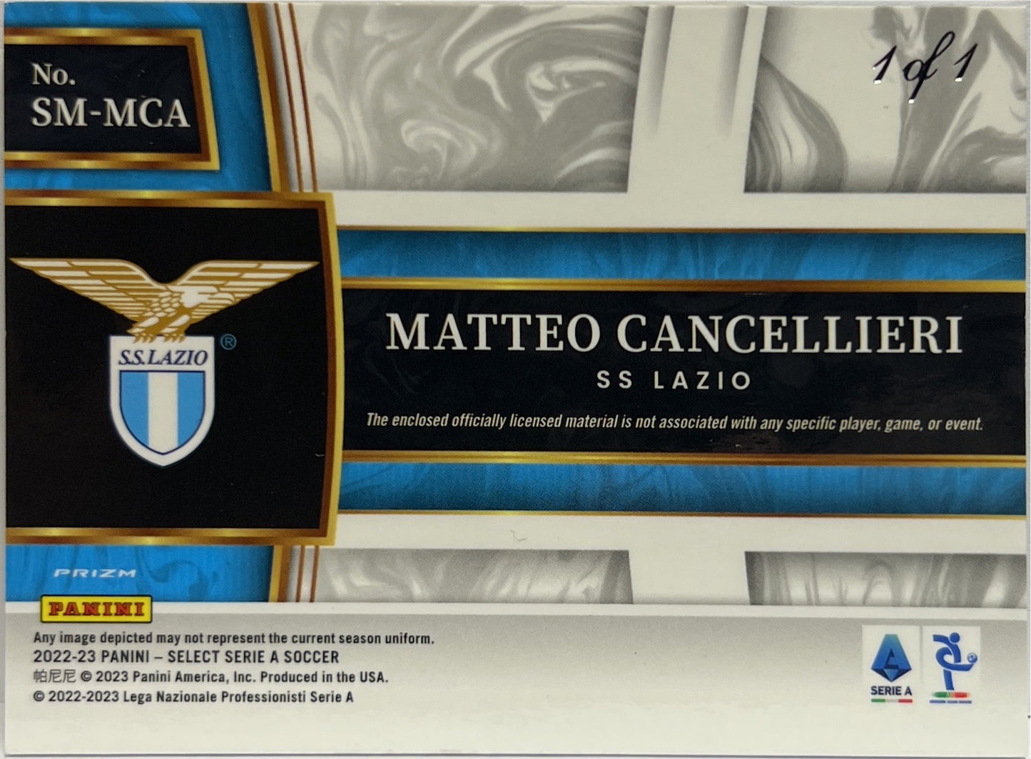 Matteo Cancellieri 1/1 Rookie Patch Memorabilia Select Serie A 2022/23