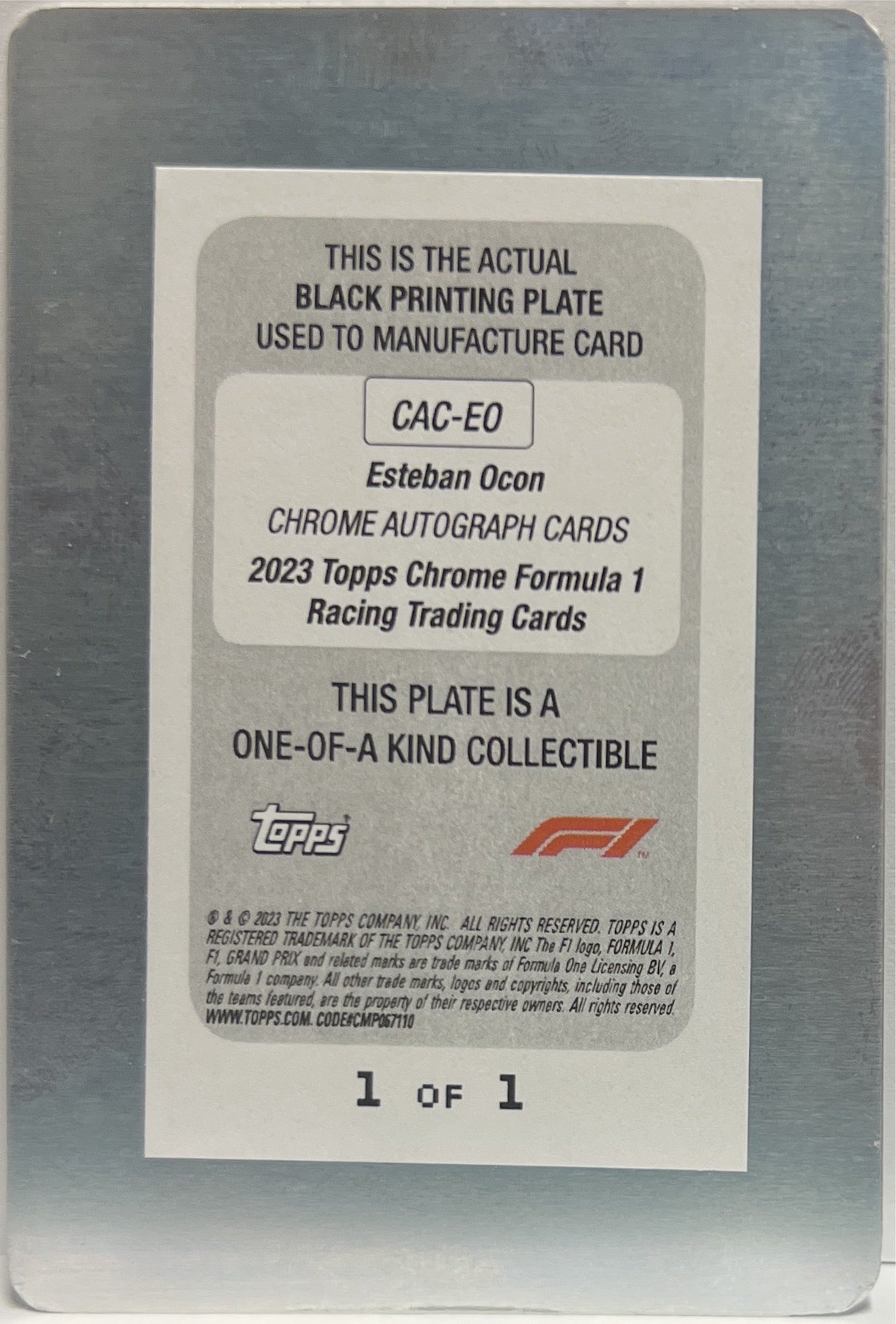 Esteban Ocon 1/1 Autograph Pinting Plate Topps Chrome F1 2023