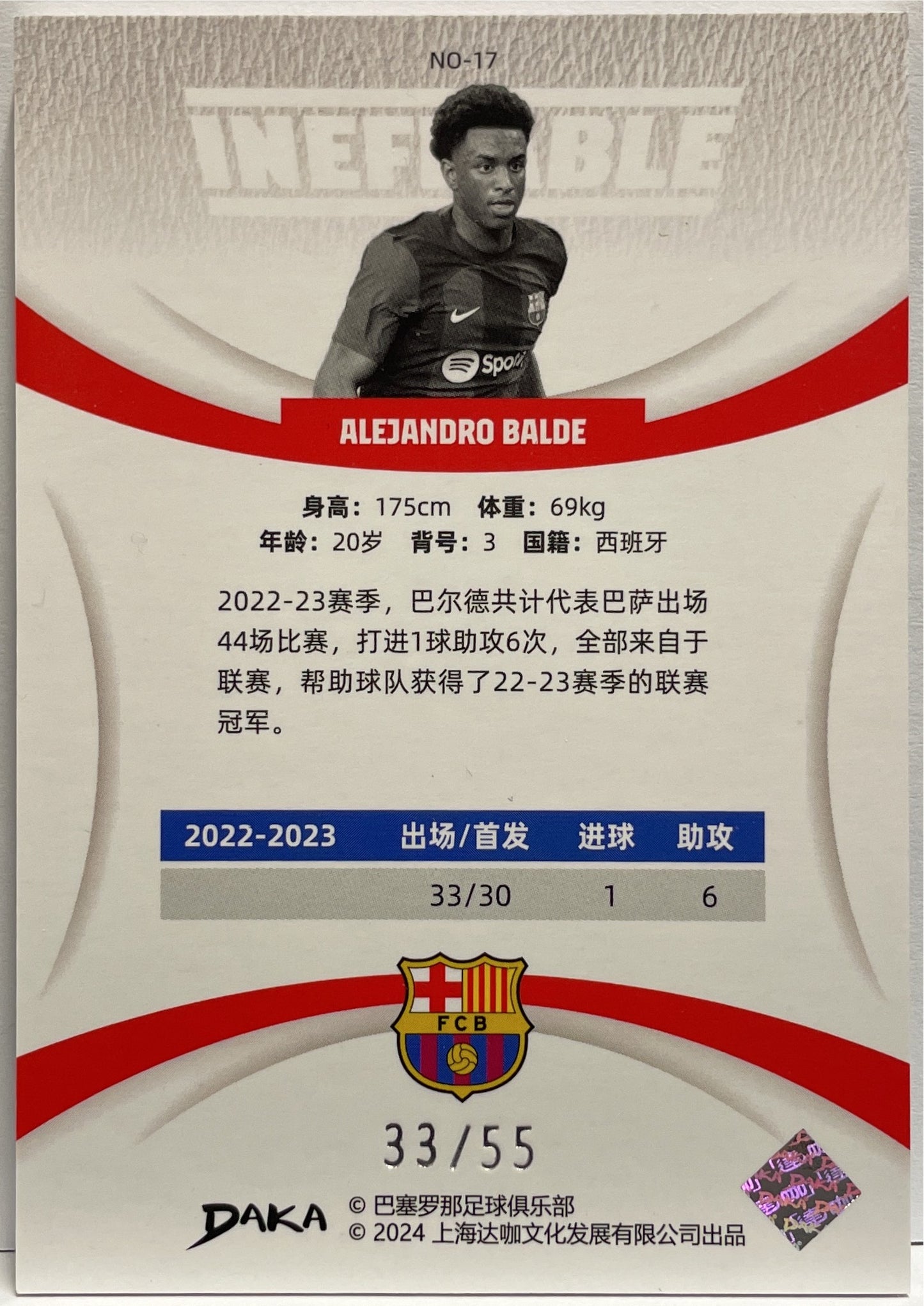 Alejandro Balde 33/55 Ineffable Purple Daka Barcelona One & Two 2023/24