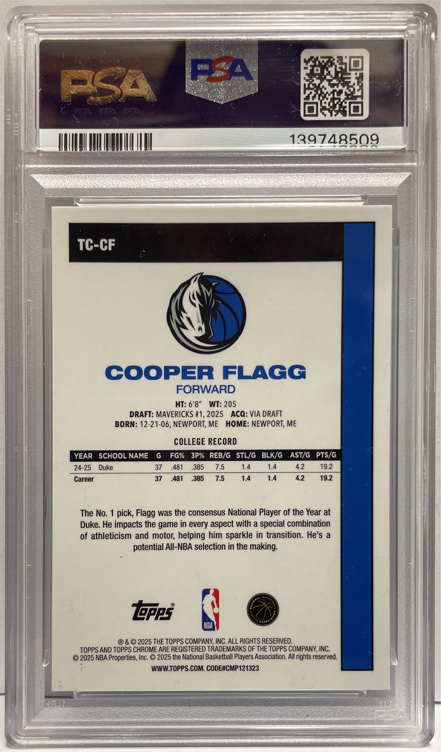 Cooper Flagg Rookie Silver Pack Topps NBA Basketball 2025/26 PSA 10