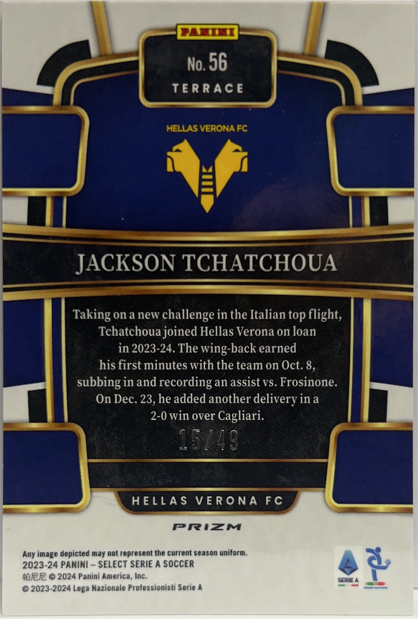 Jackson Tchatchoua 15/49 Rookie Terrace Purple Select Serie A 2023/24
