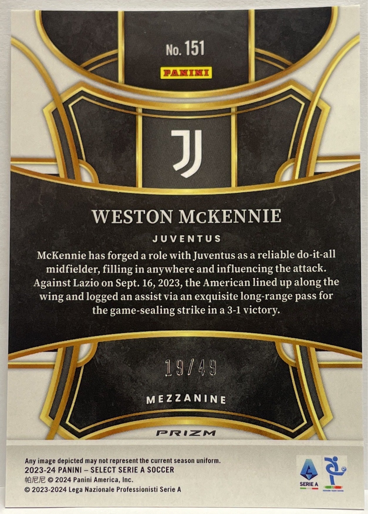 Weston McKennie 19/49 Mezzanine Purple Select Serie A 2023/24