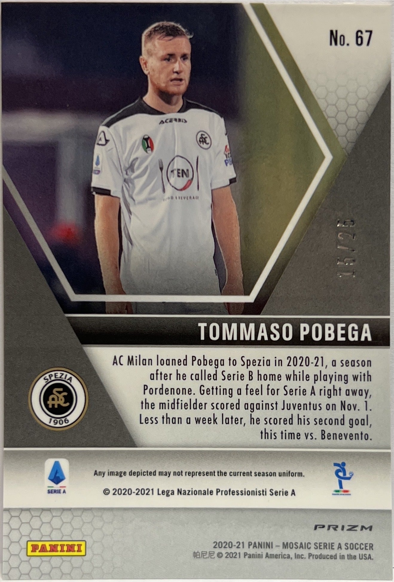 Tommaso Pobega 15/25 Rookie Pink Mosaic Serie A 2020/21