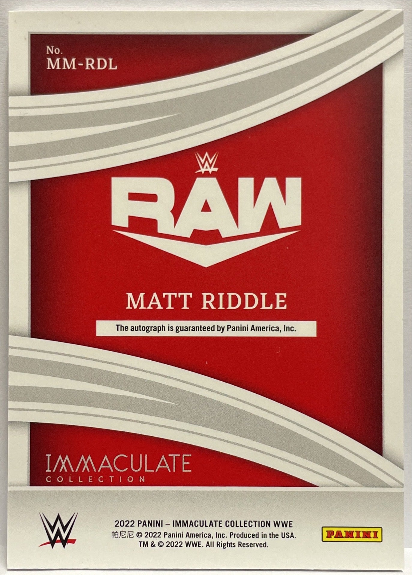 Matt riddle 58/99 Autograph Modern Marks Immaculate WWE 2022