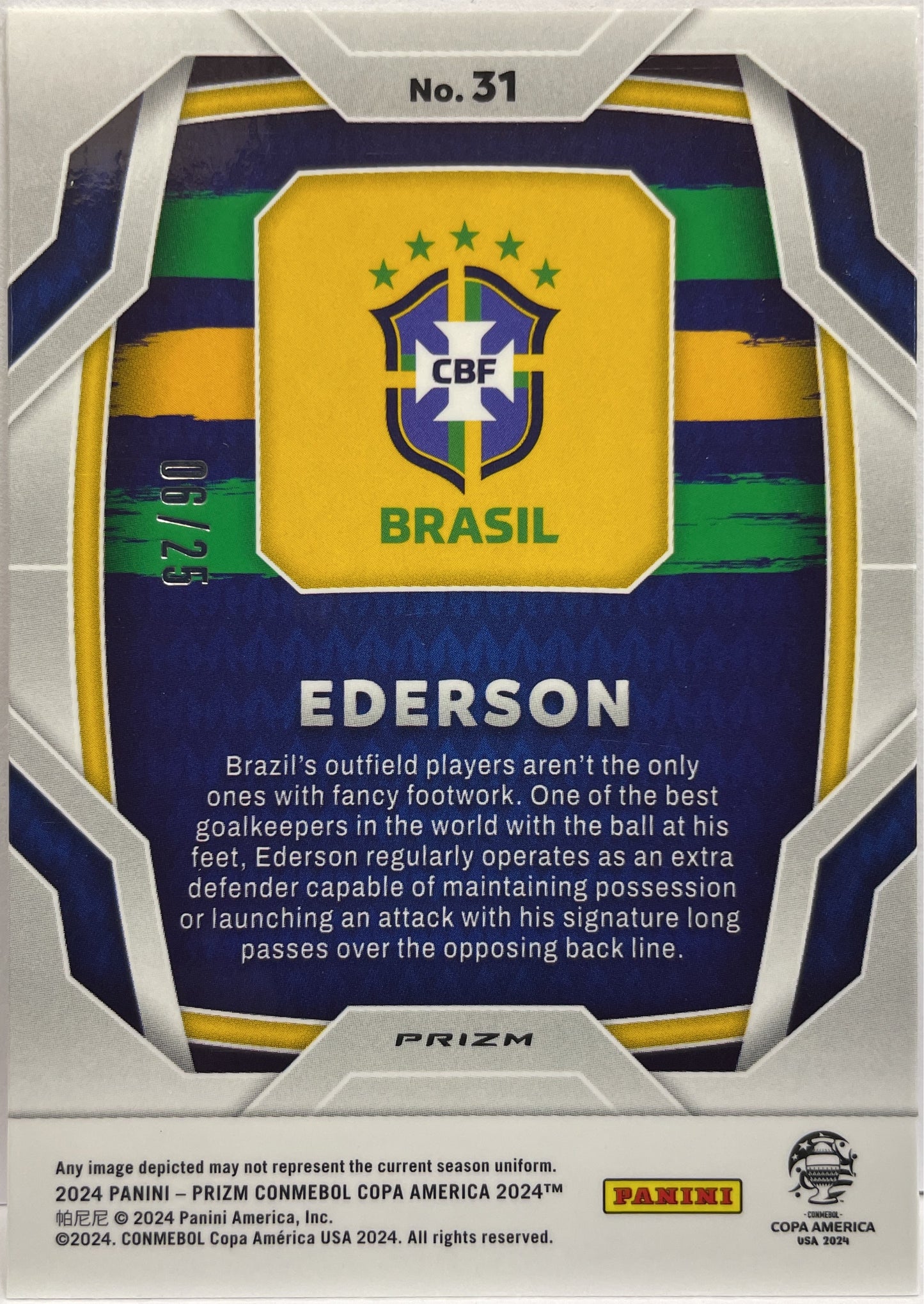 Ederson 6/25 Orange Prizm Conmebol Copa America 2024