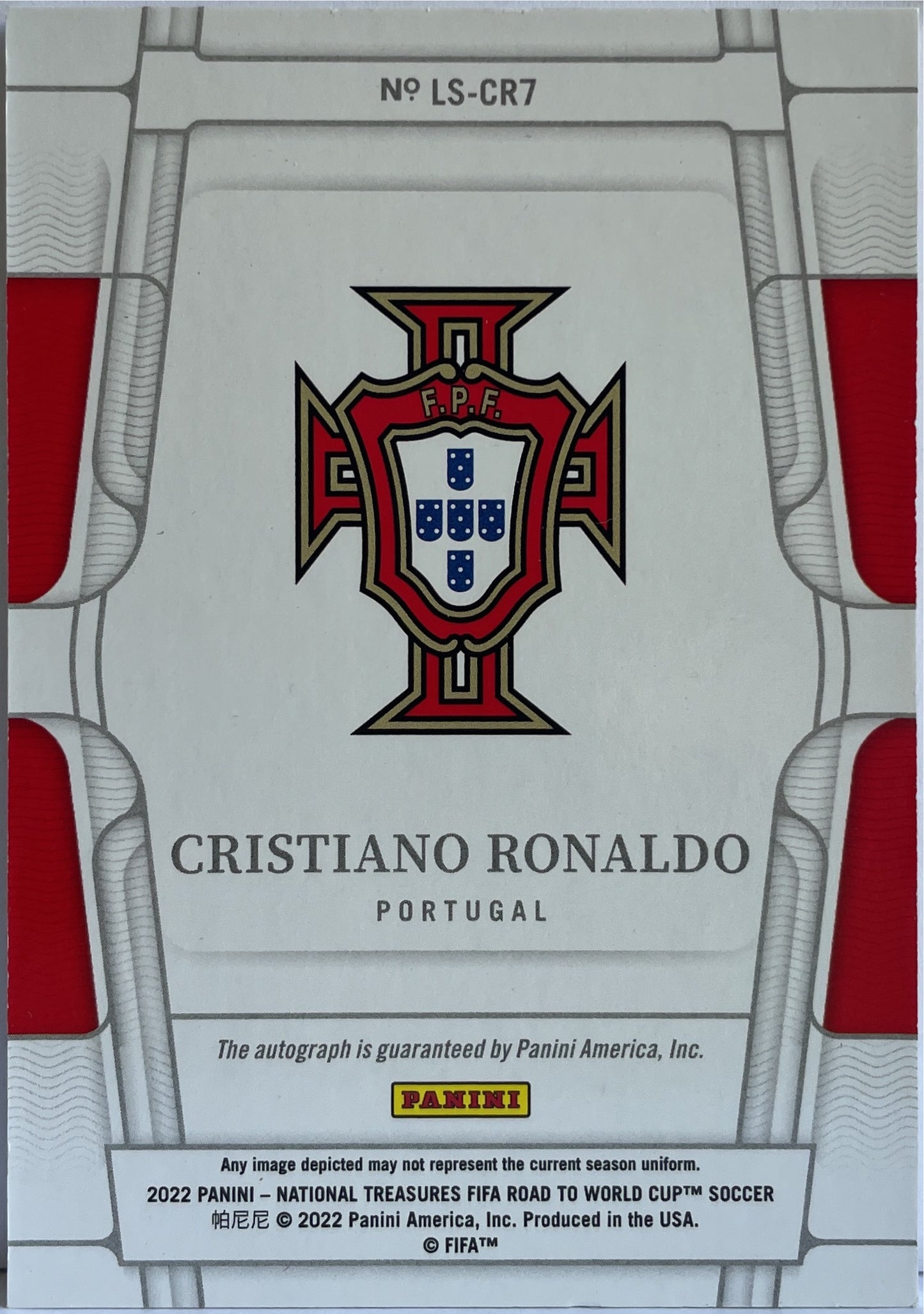 Cristiano Ronaldo 5/5 Autograph Panini National Treasure Road To World Cup Qatar 2022