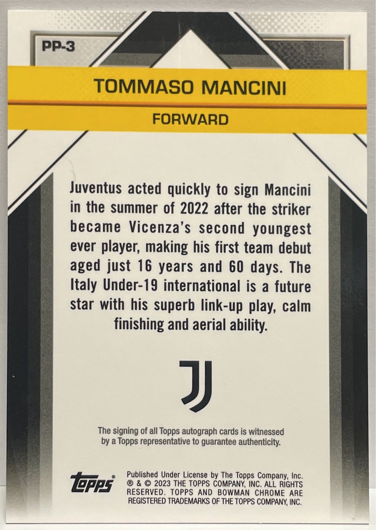 Tommaso Mancini 71/75 Autograph 1ST Bowman Il Futuro Topps Chrome Juventus 2022/23
