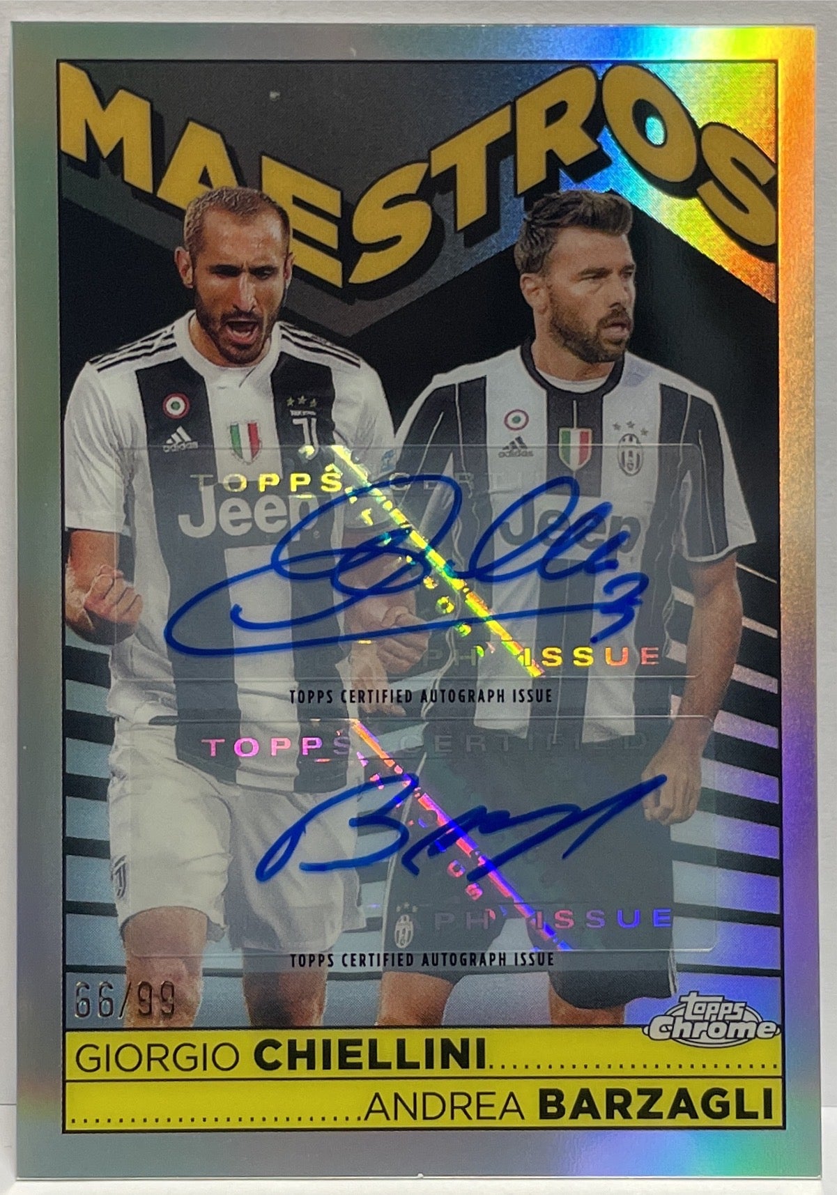 Giorgio Chiellini & Andrea Barzagli 66/99 Dual Autograph Maestros Topps Chrome Juventus 2022/23