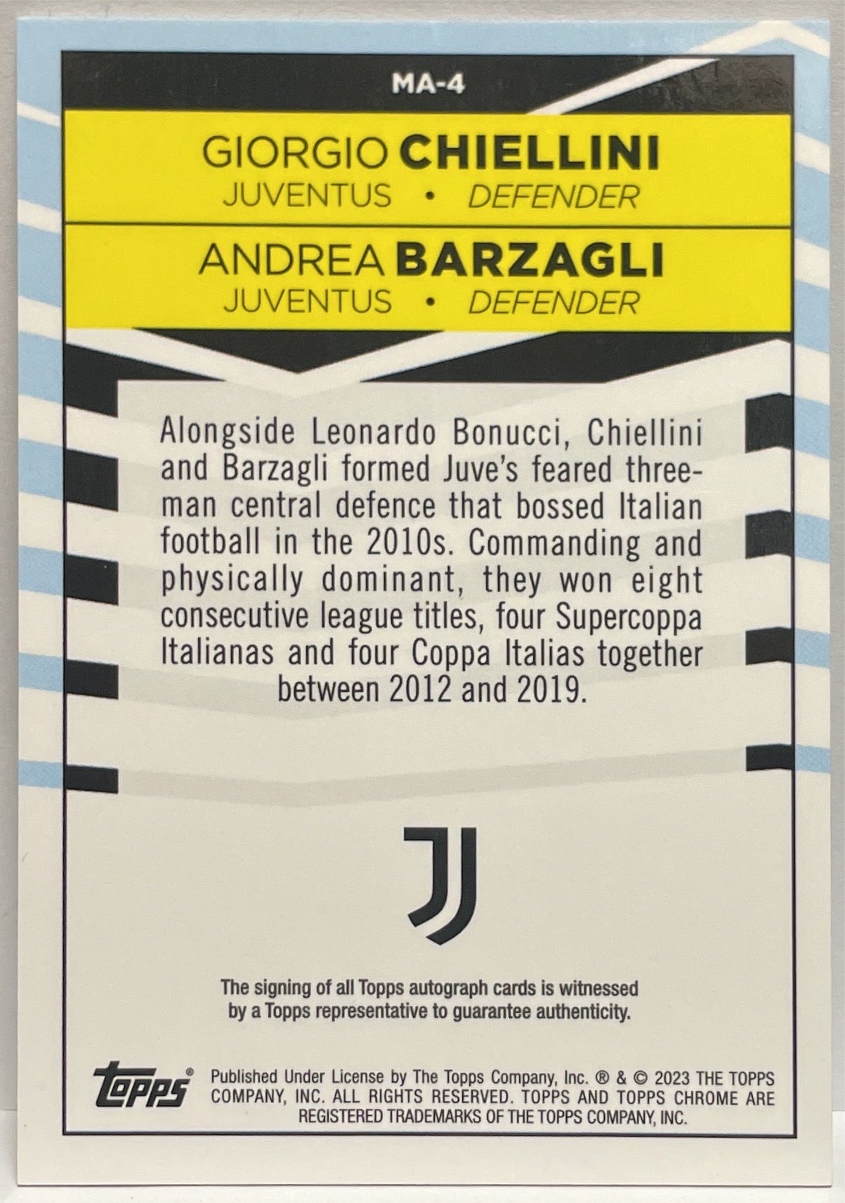 Giorgio Chiellini & Andrea Barzagli 66/99 Dual Autograph Maestros Topps Chrome Juventus 2022/23
