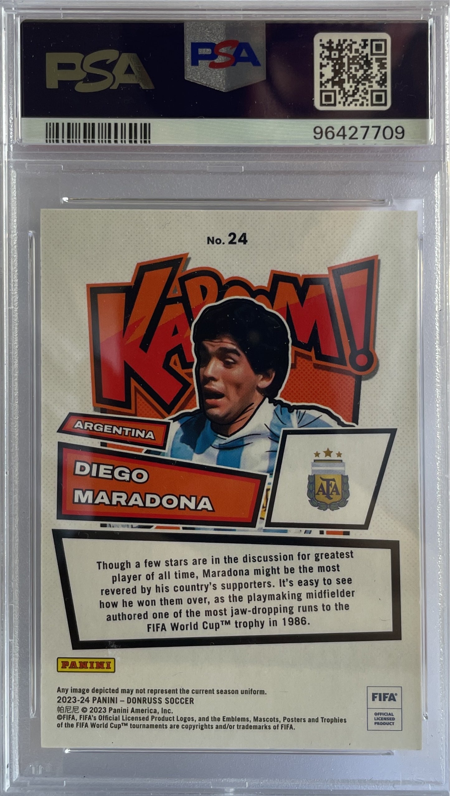 Diego Maradona 10/10 Kaboom Gold Panini Donruss Fifa 2023/24 PSA 9