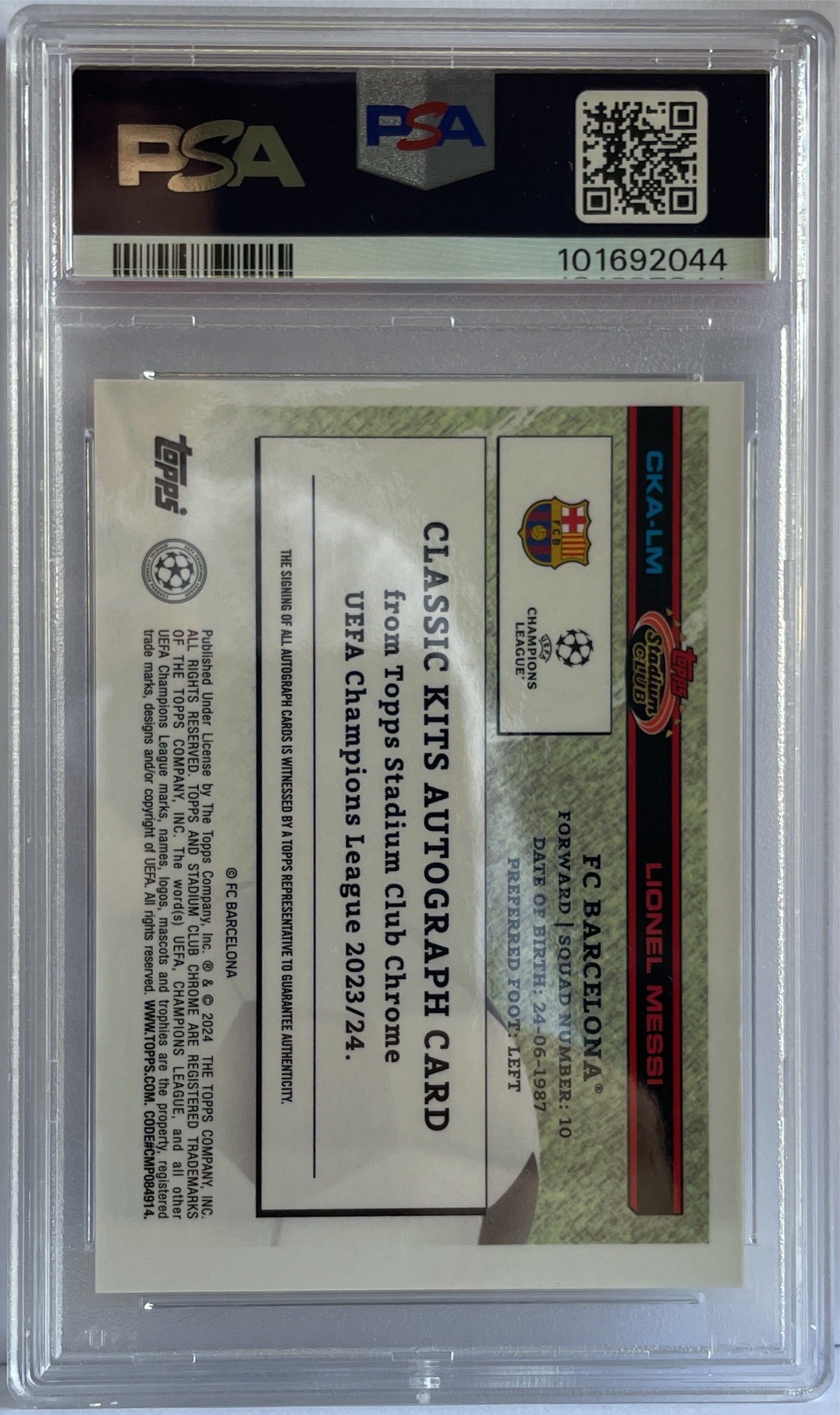 Lionel Messi 3/5 Autograph Classic Kit Red Topps Stadium Chrome Club 2023/24 PSA 10