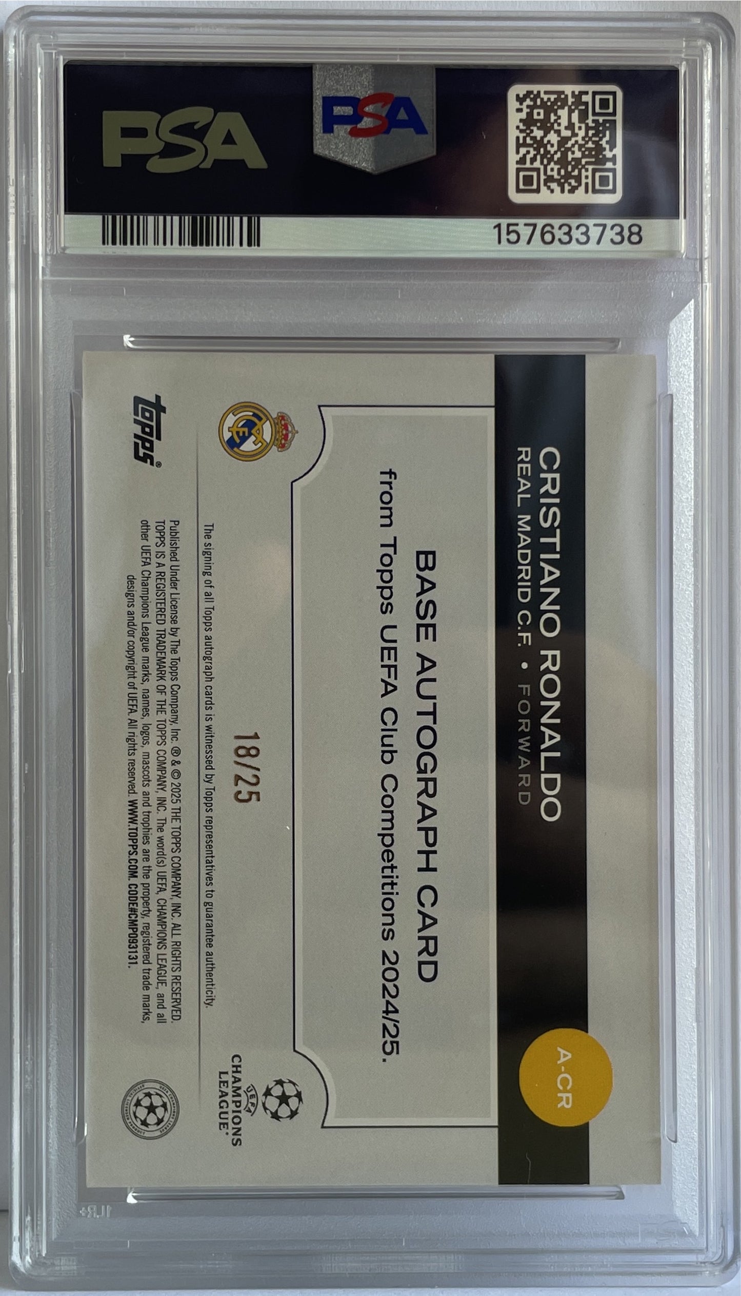 Cristiano Ronaldo 18/25 Autograph Orange Topps UCC 2024/25