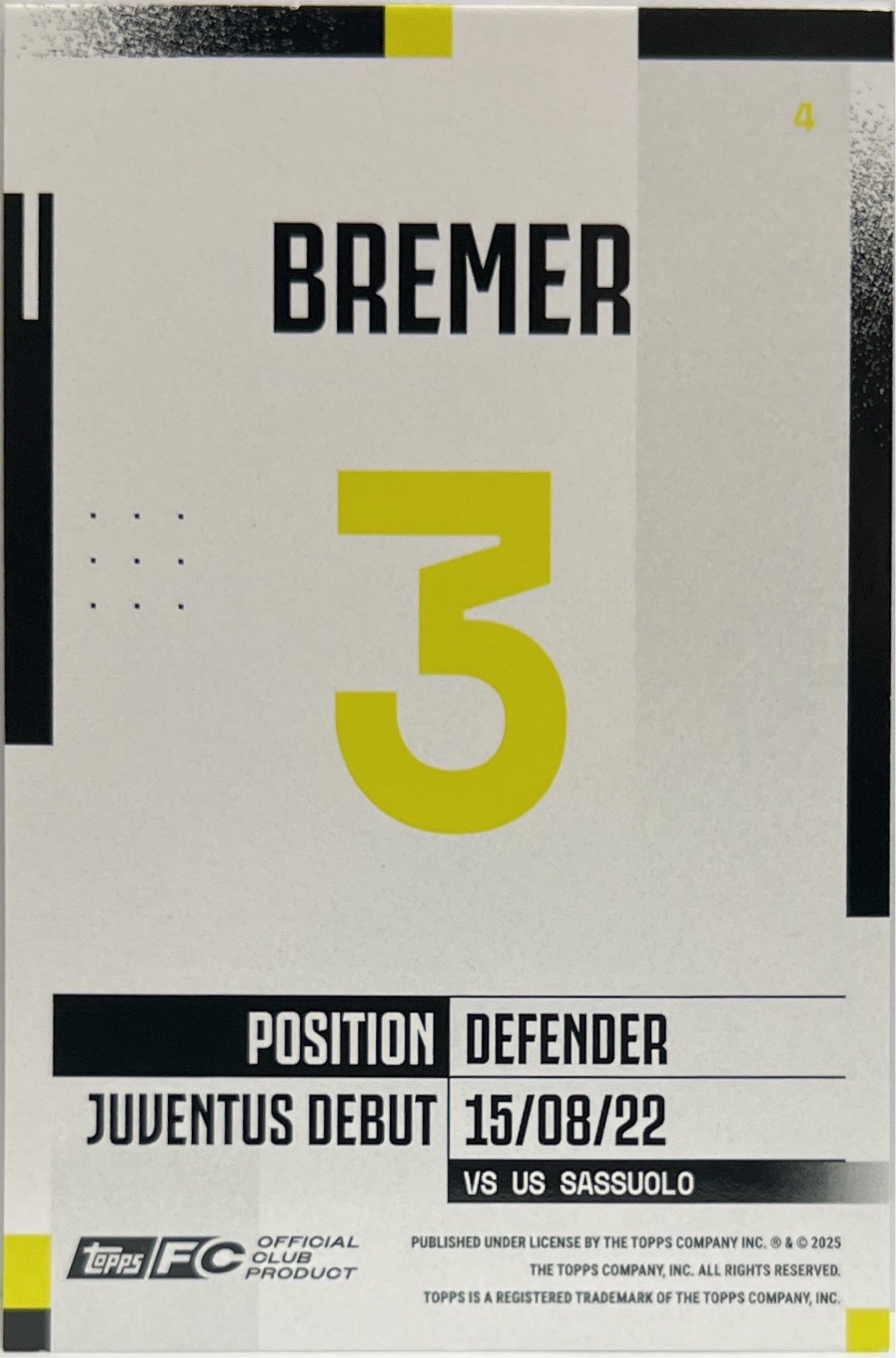 Gleison Bremer 2/5 Red Topps Juventus Premium Team Set 2024/25
