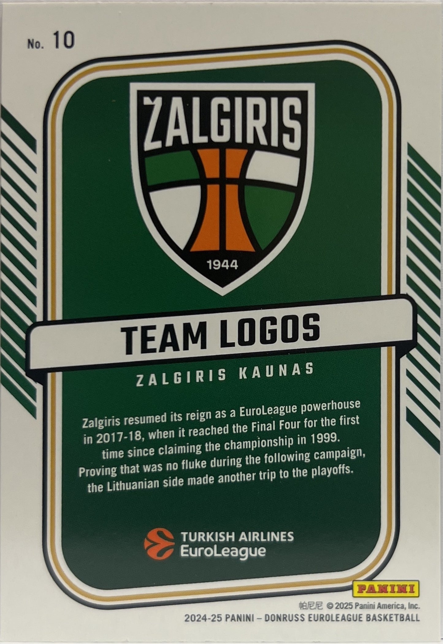 Zalgiris Team Logos Kaunas 52/75 Red Donruss Euroleague Basketball 2024/25