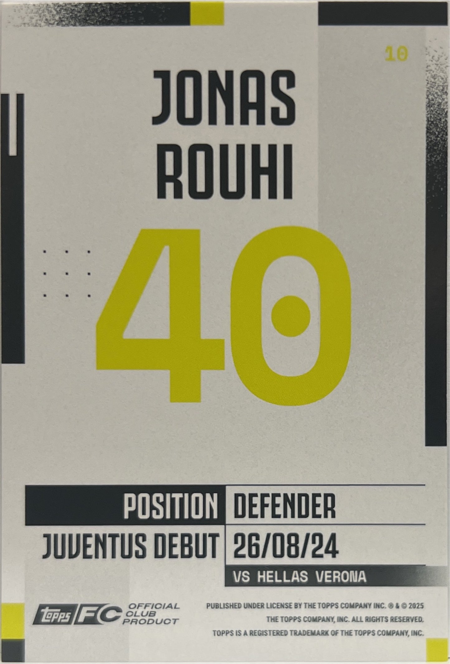 Jonas Rouhi 6/99 Rookie Pink Topps Juventus Premium Team Set 2024/25