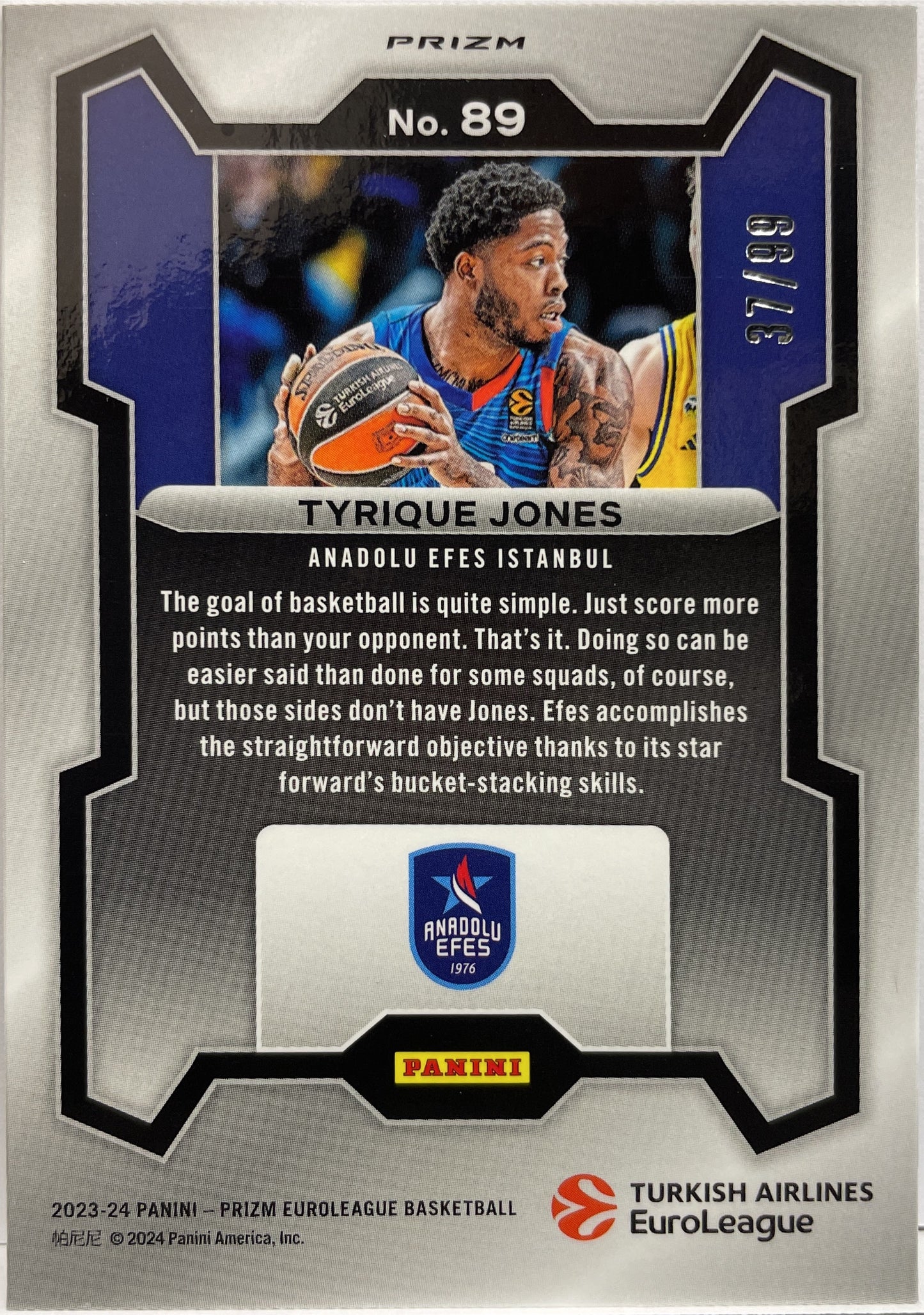 Tyrique Jones 37/99 Purple Prizm Euroleague Basketball 2023/24
