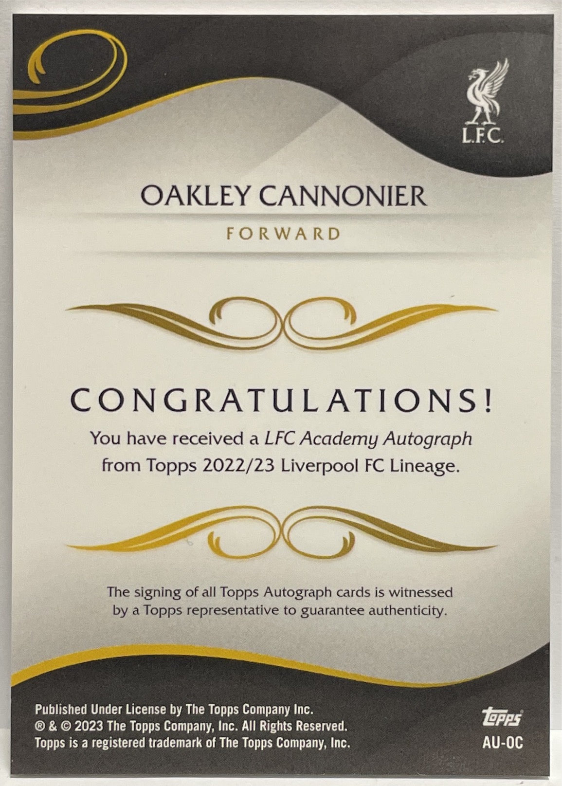 Oakley Cannonier Autograph 1ST Bowman Topps Lineage Liverpool 2022/23