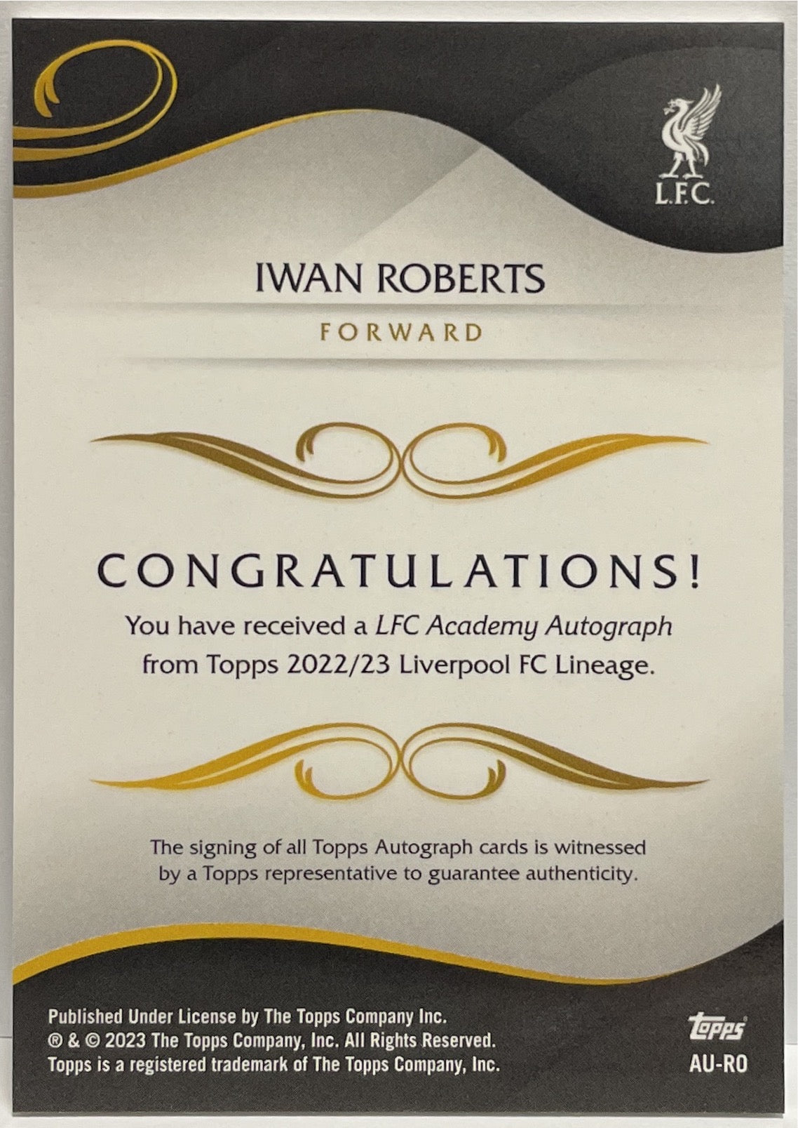 Iwan Roberts Autograph 1ST Bowman Topps Lineage Liverpool 2022/23