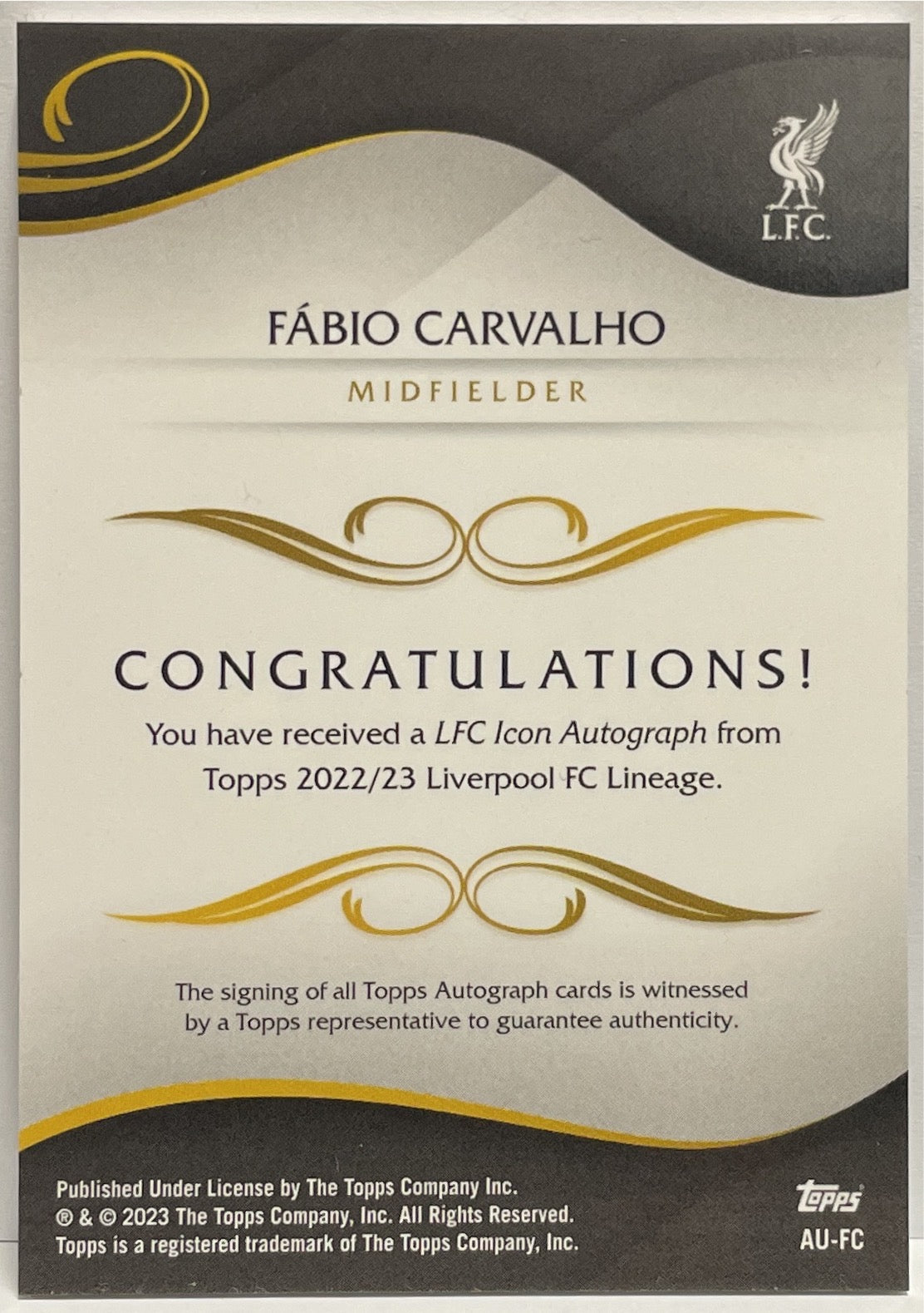 Fabio Carvalho Rookie Autograph Topps Lineage Liverpool 2022/23