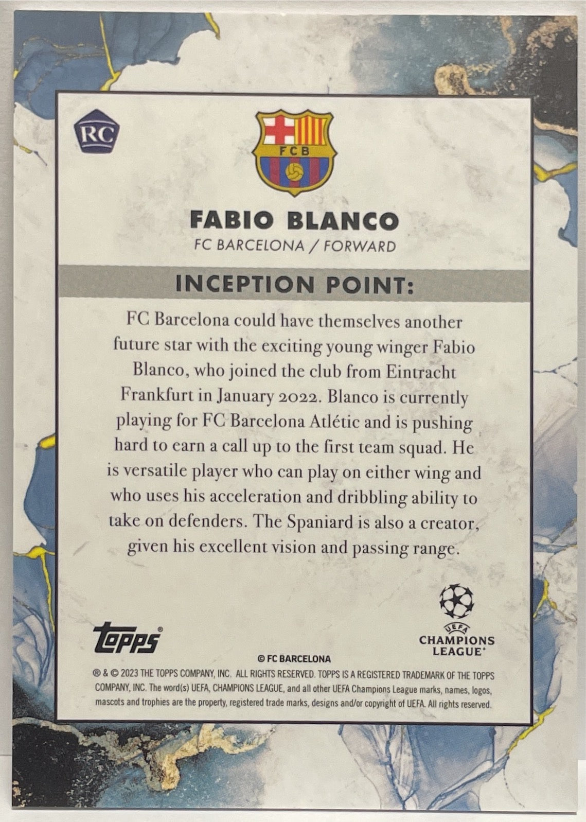 Fabio Blanco 4/150 Rookie Emerging Stars Topps Inception 2022/23