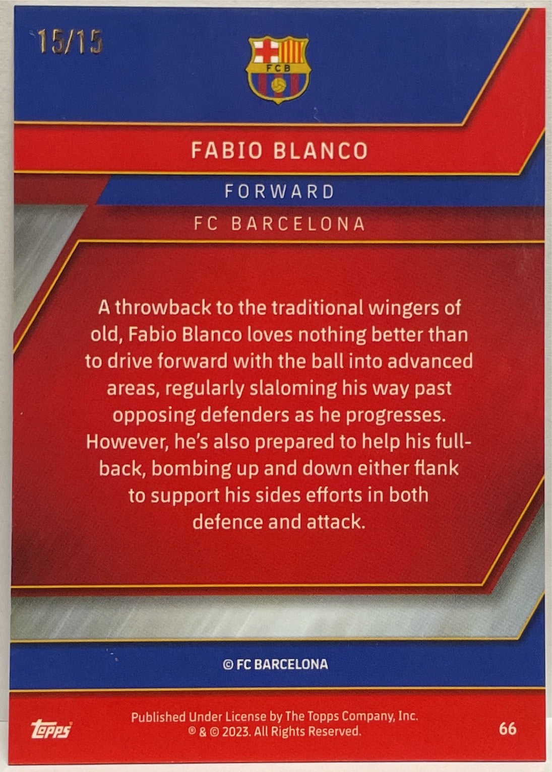Fabio Blanco 15/15 Rookie Purple Topps Chrome FC Barcelona 2022/23